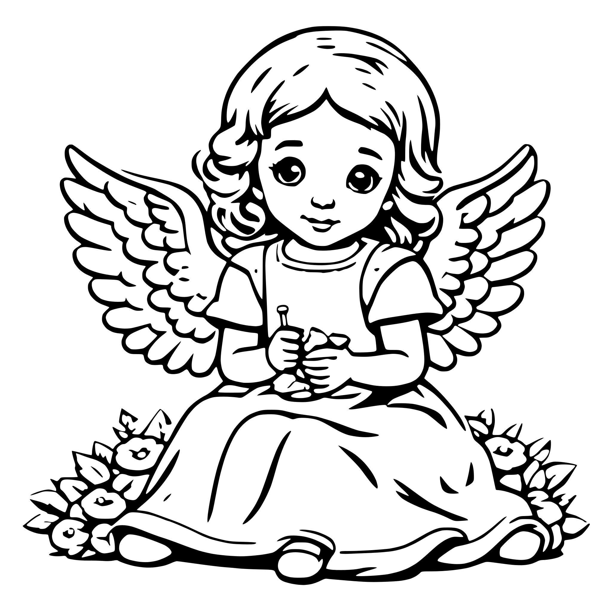 AI-generated SVG of a precious moments angel coloring page