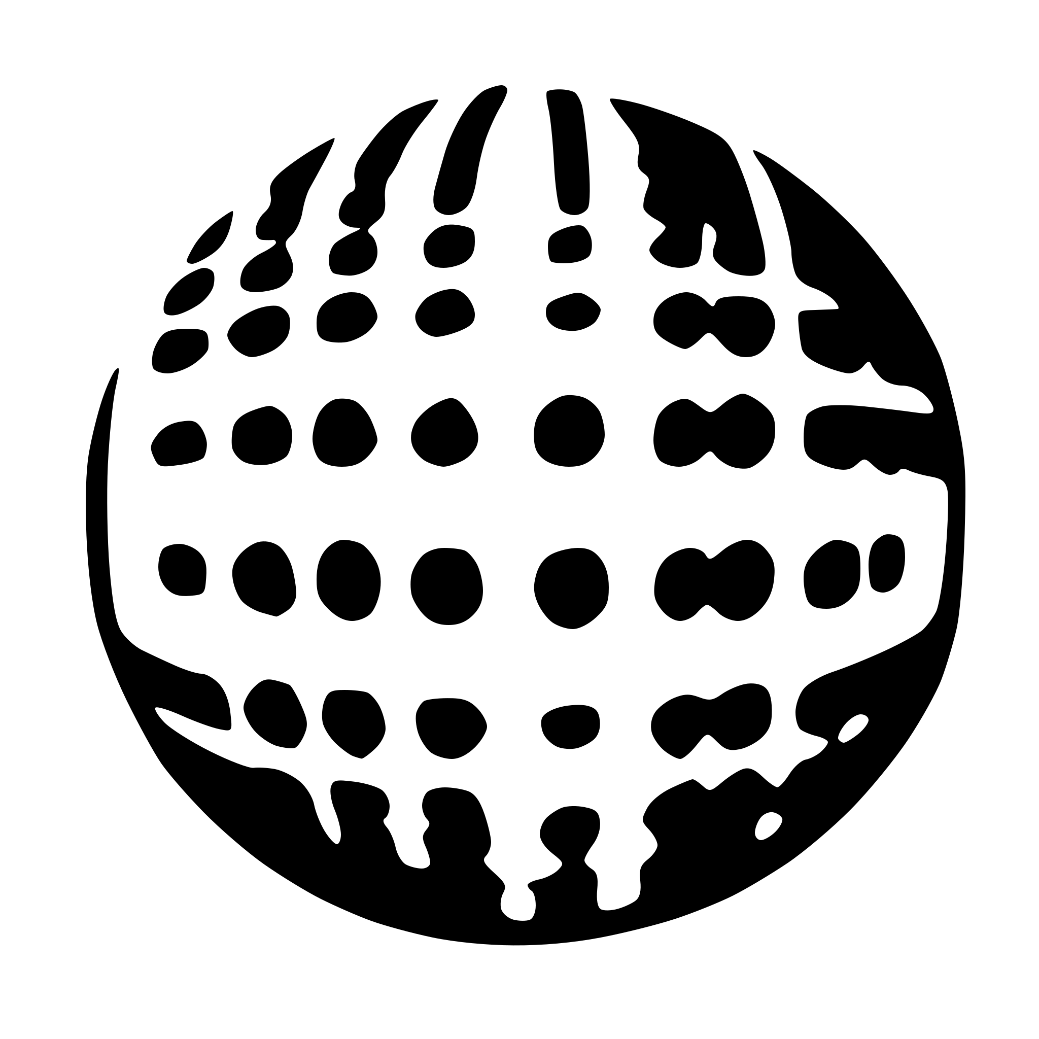 AI-generated SVG of a a sphere with 8 dots placed at regular intervals on its surface