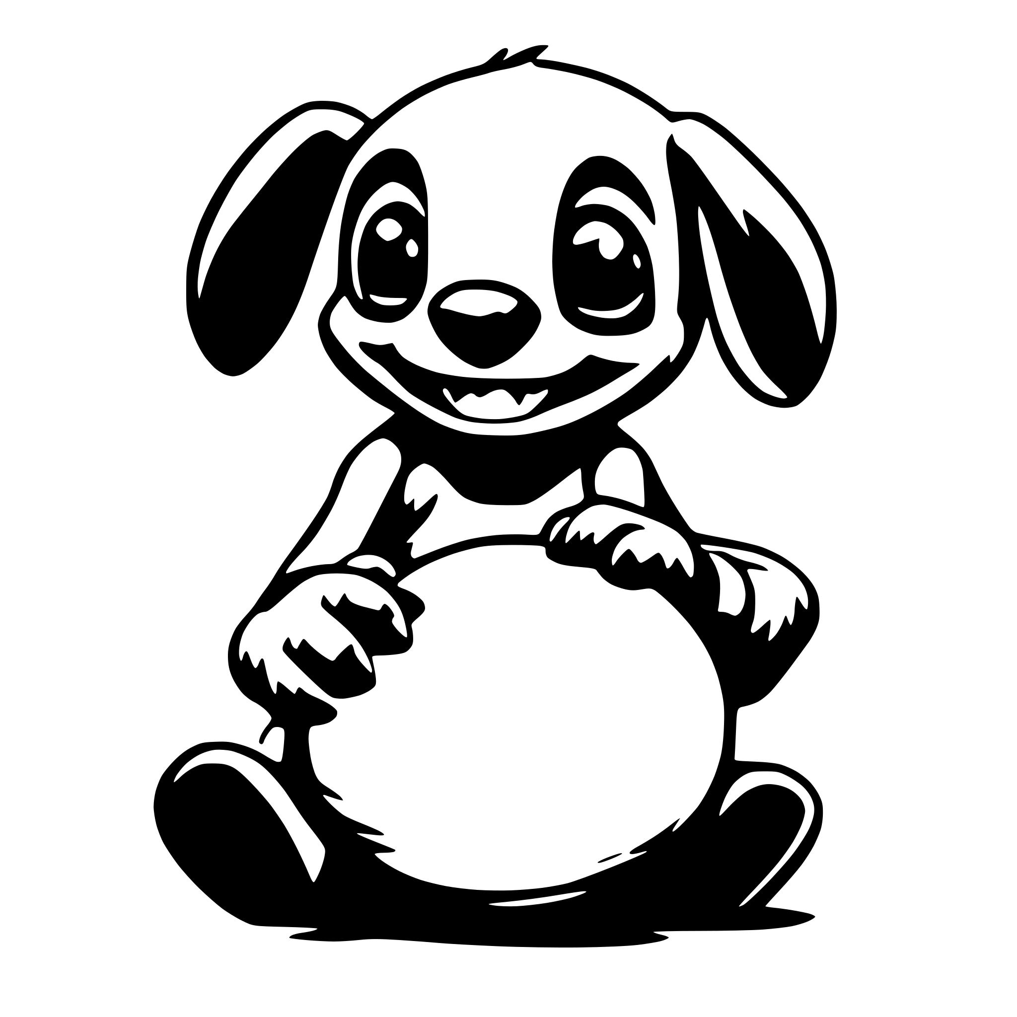 AI-generated SVG of 'Stitch holding a ball'