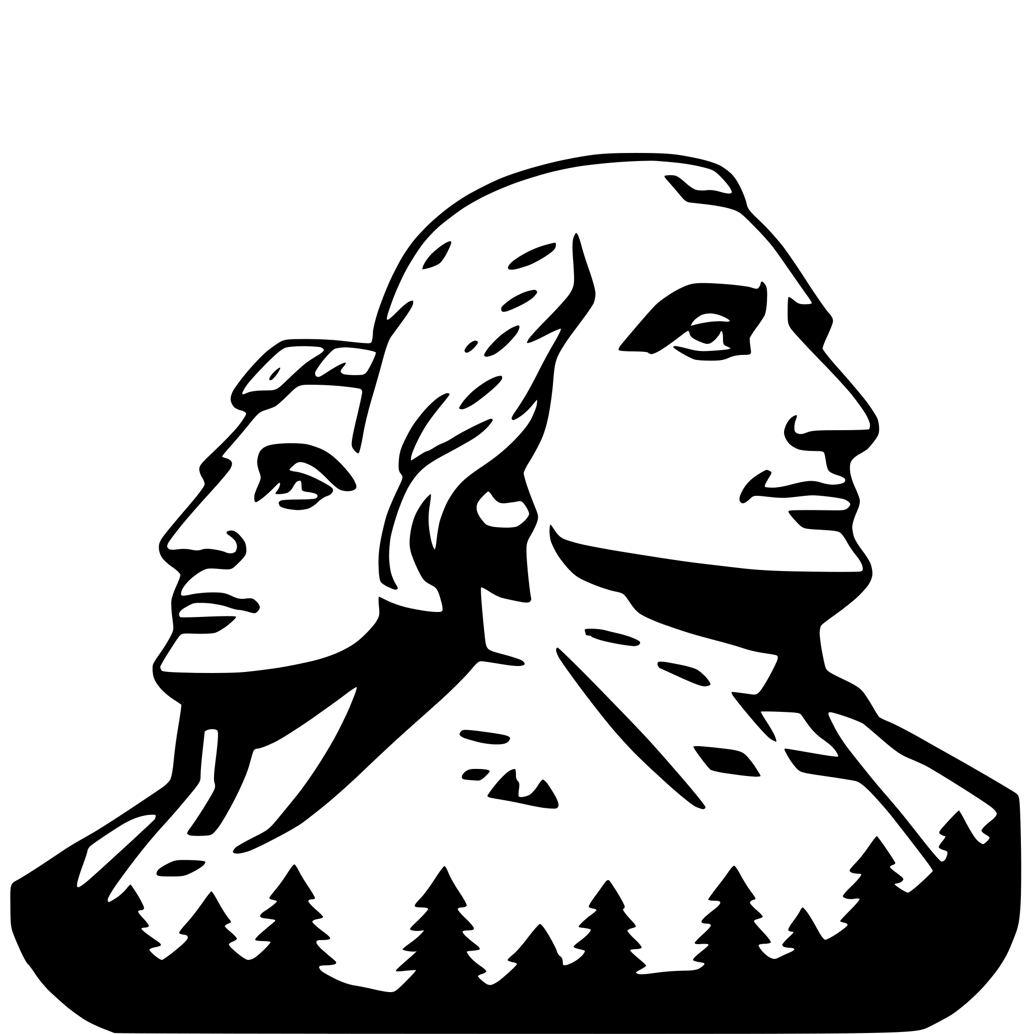 The SVG features a stylized representation of a profile of a person's face, which is split into two halves. The left side of the face is shown in profile, while the right side is shown in a three-quarter view, giving a sense of depth. The face is depicted with a neutral expression, and the person appears to be looking to the right. Below the face, there is a stylized depiction of a mountain with trees, suggesting a connection to nature or a natural setting. The overall style of the SVG is simplistic and graphic, with clean lines and a limited color palette. 
