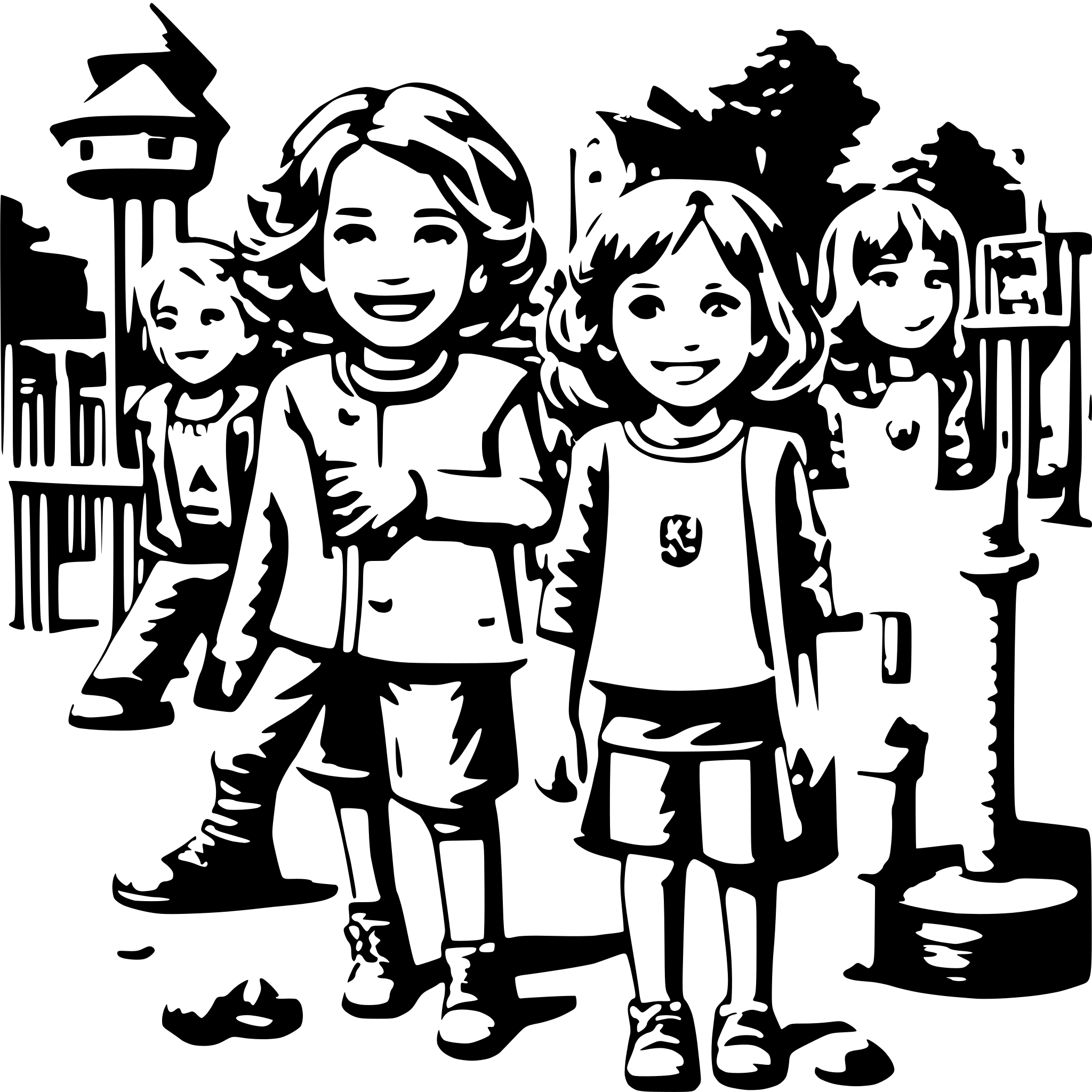 AI-generated SVG of a many children with smiling face paying on the playground