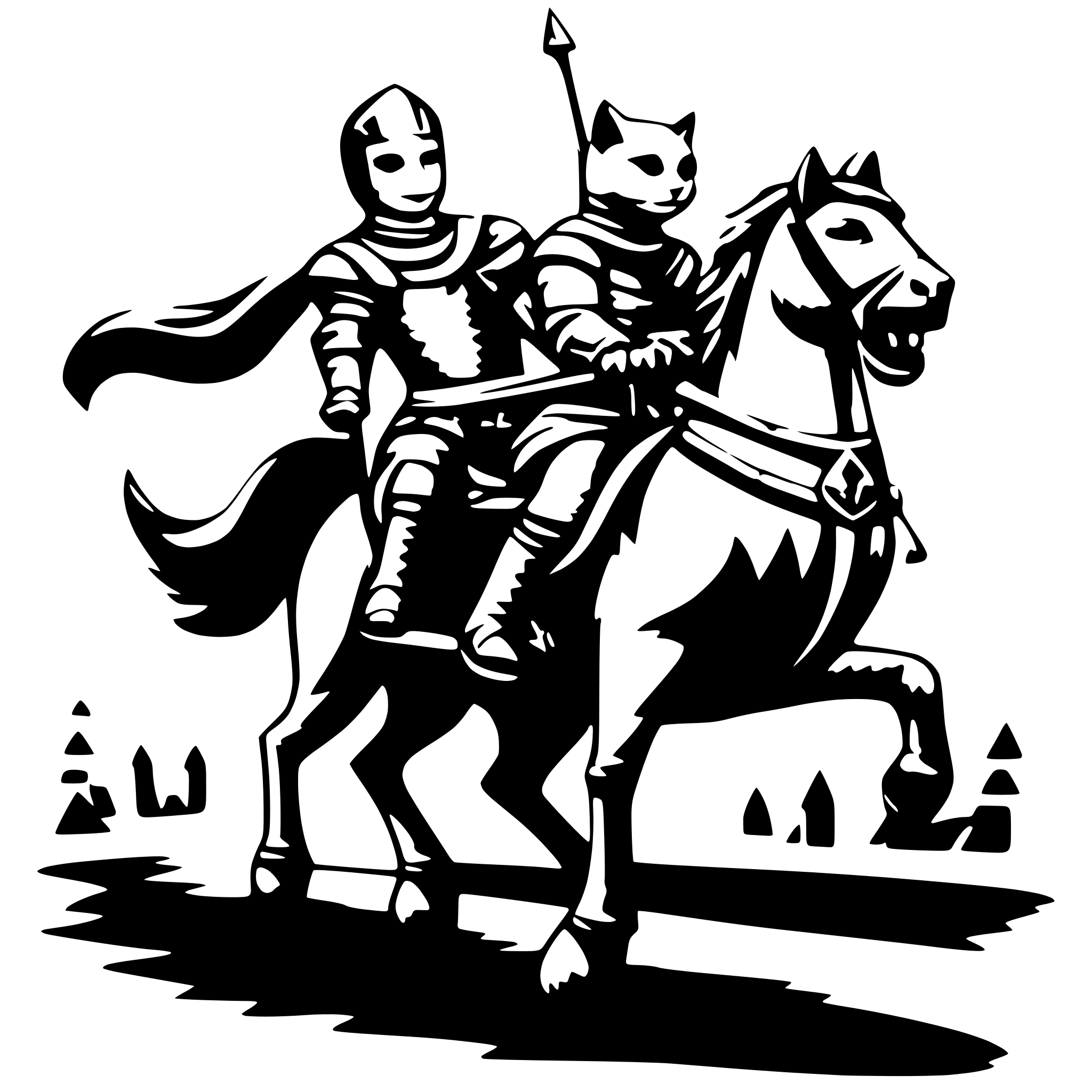 AI-generated SVG of a cat knight jousting on a horse