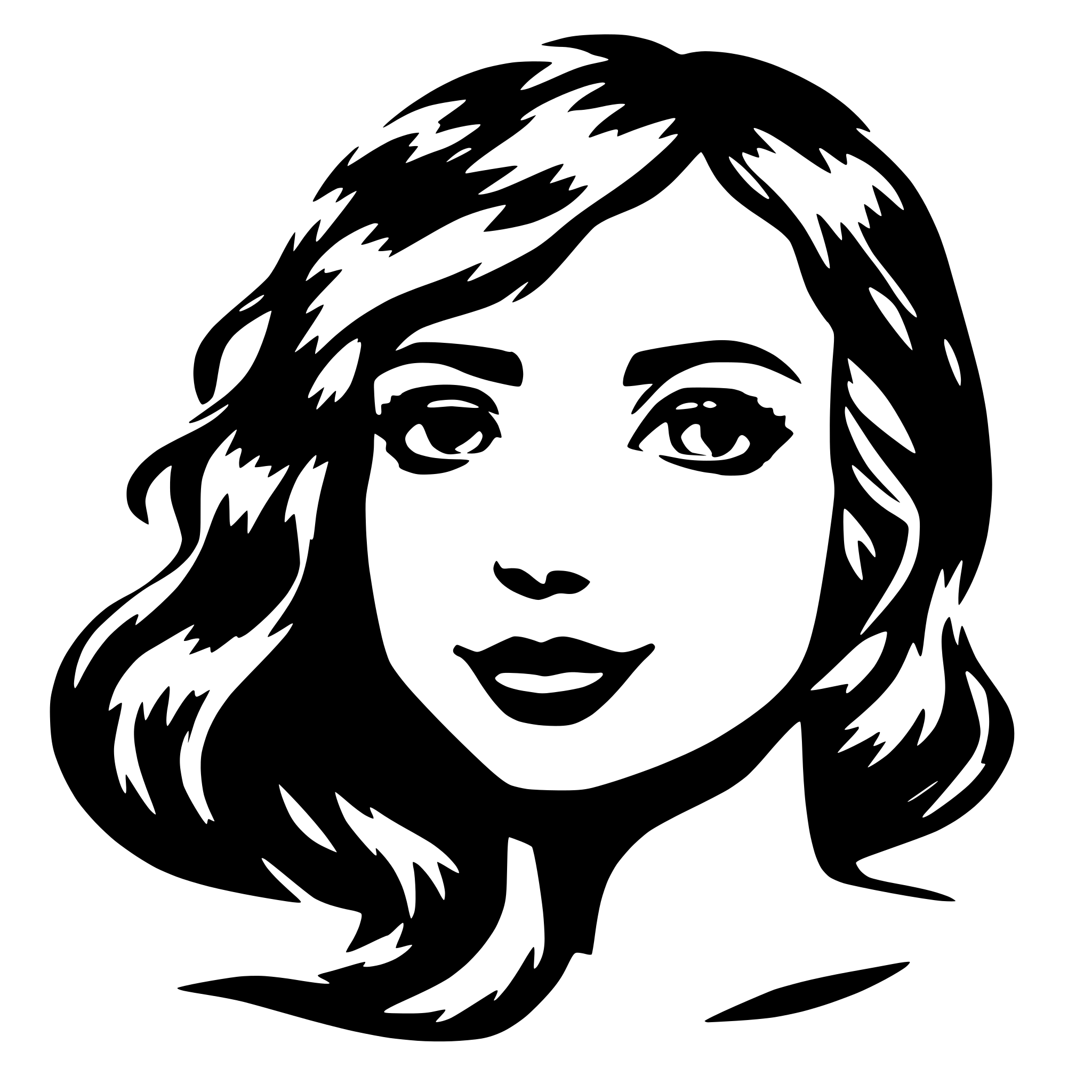 AI-generated SVG of 'a heart with a women face looking upward to the right'