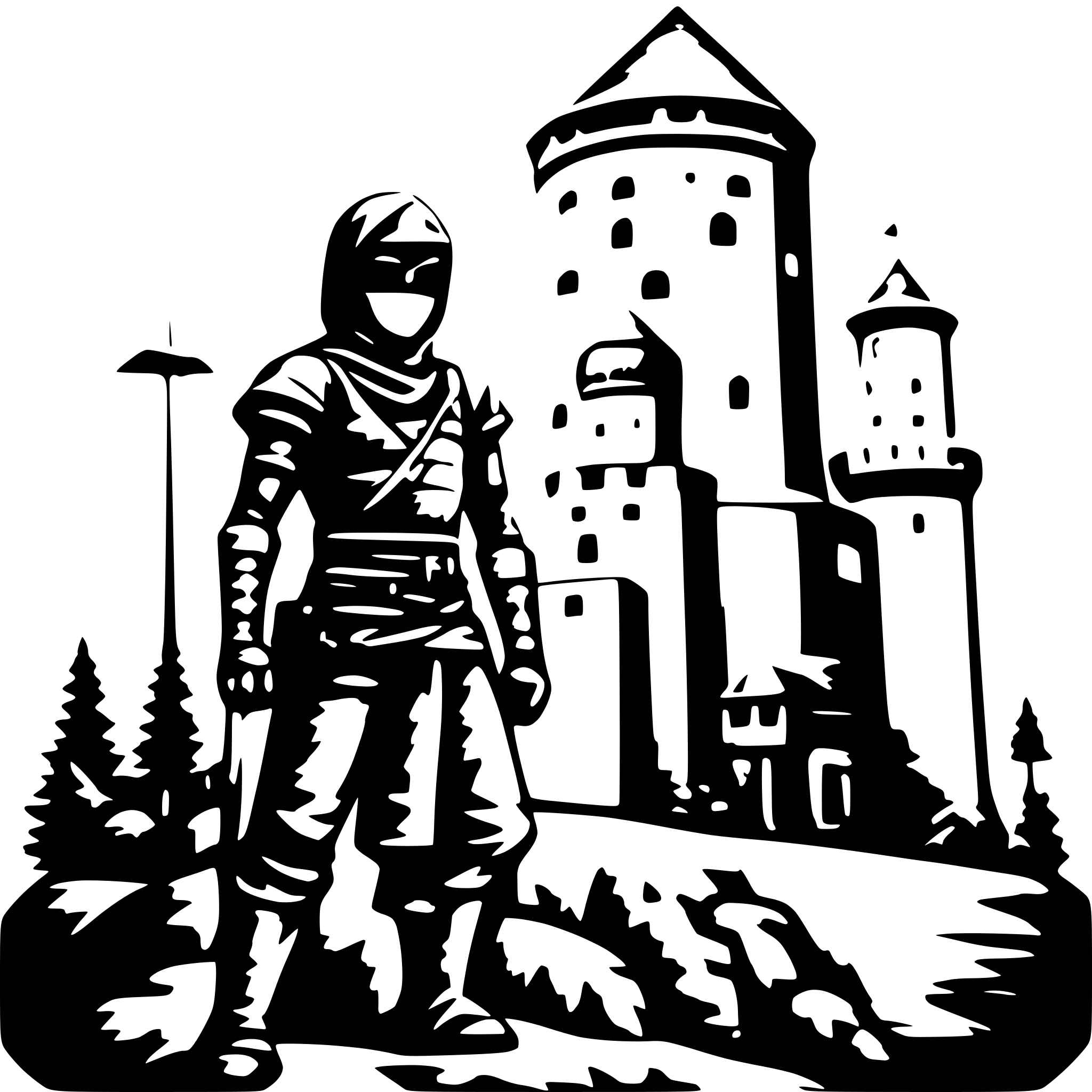 AI-generated SVG of 'ninja looking over castle'