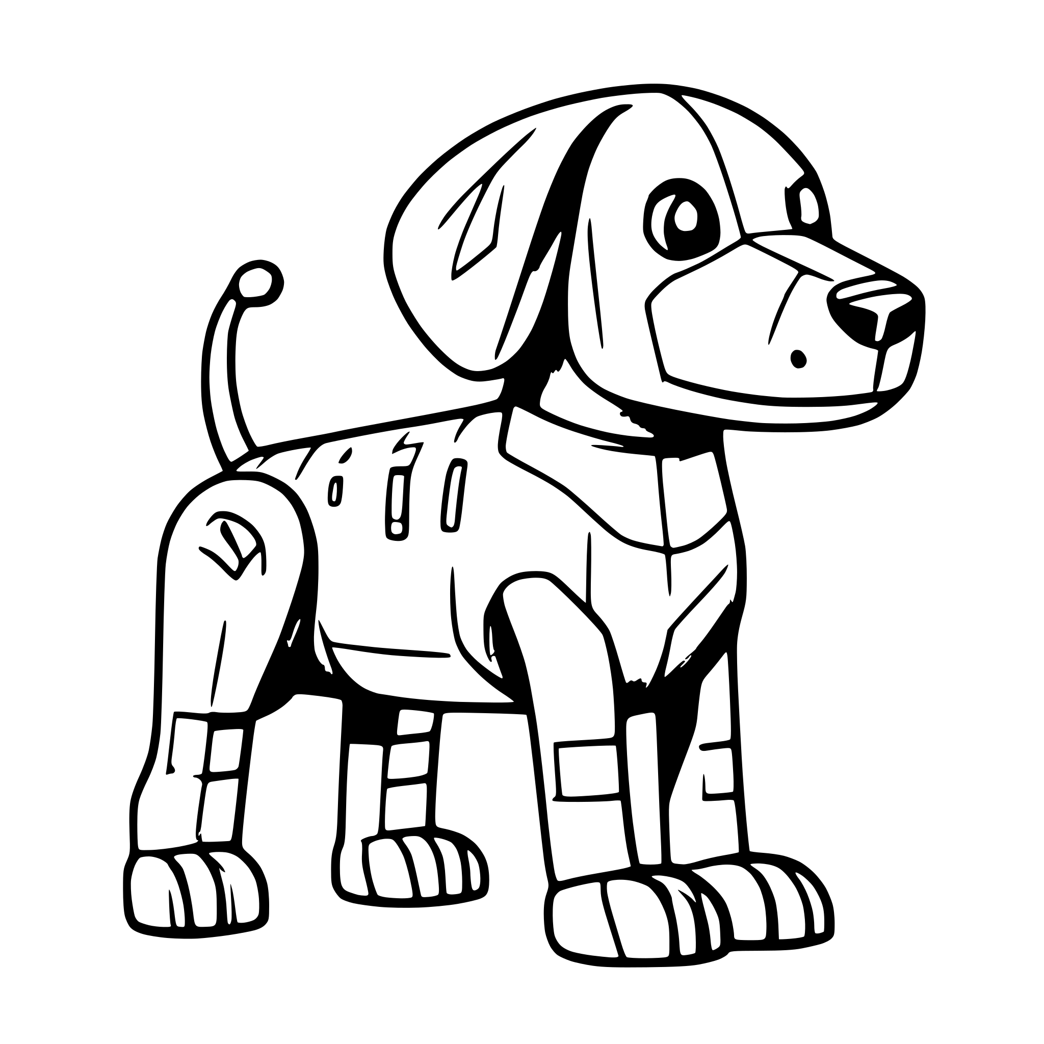 AI-generated SVG of a generate a realistic dog robot drawn with technology features, very thin strokes and shadows inside the drawing