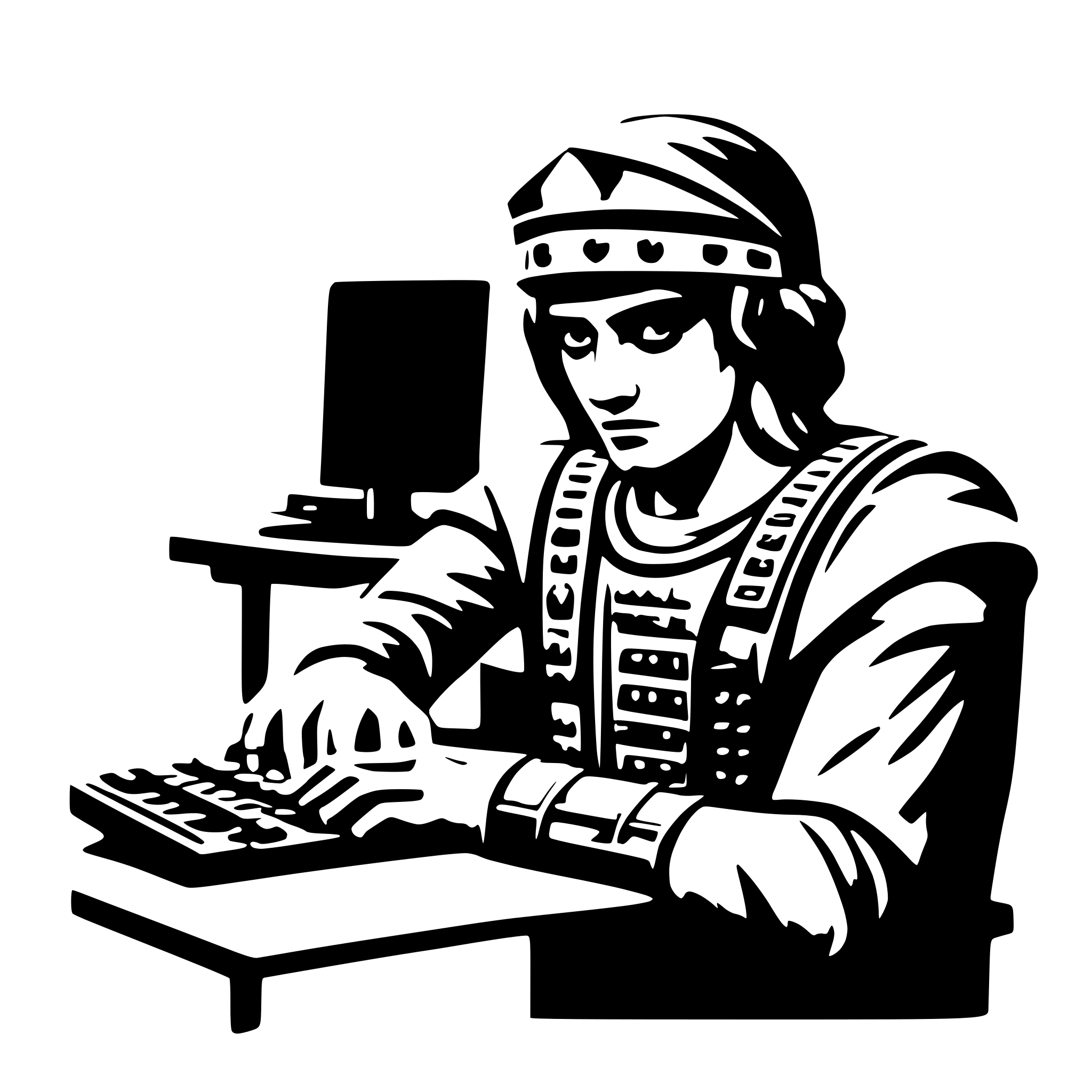 AI-generated SVG of a A Roman ancient soldier writing on a modern computer keyboard