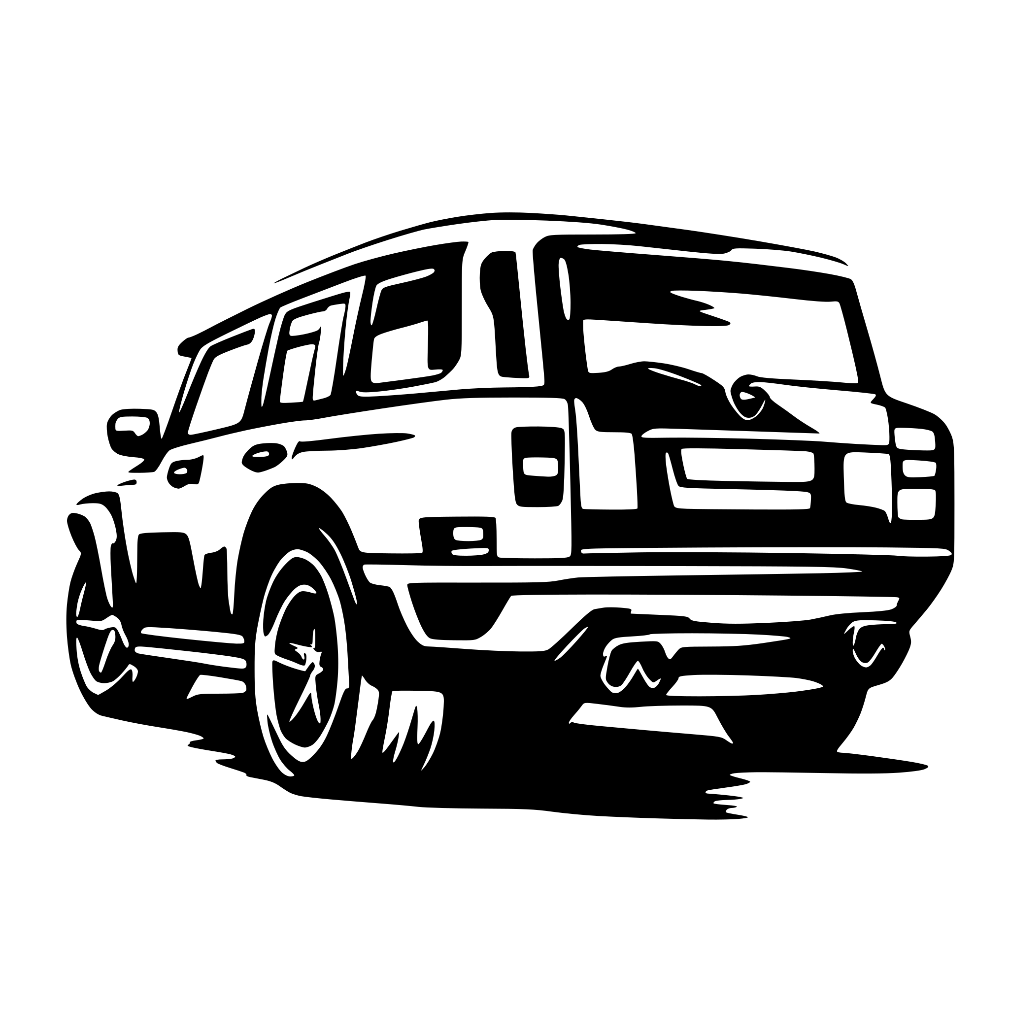AI-generated SVG of a 90 degree side view of SUV car outline, dotted line style