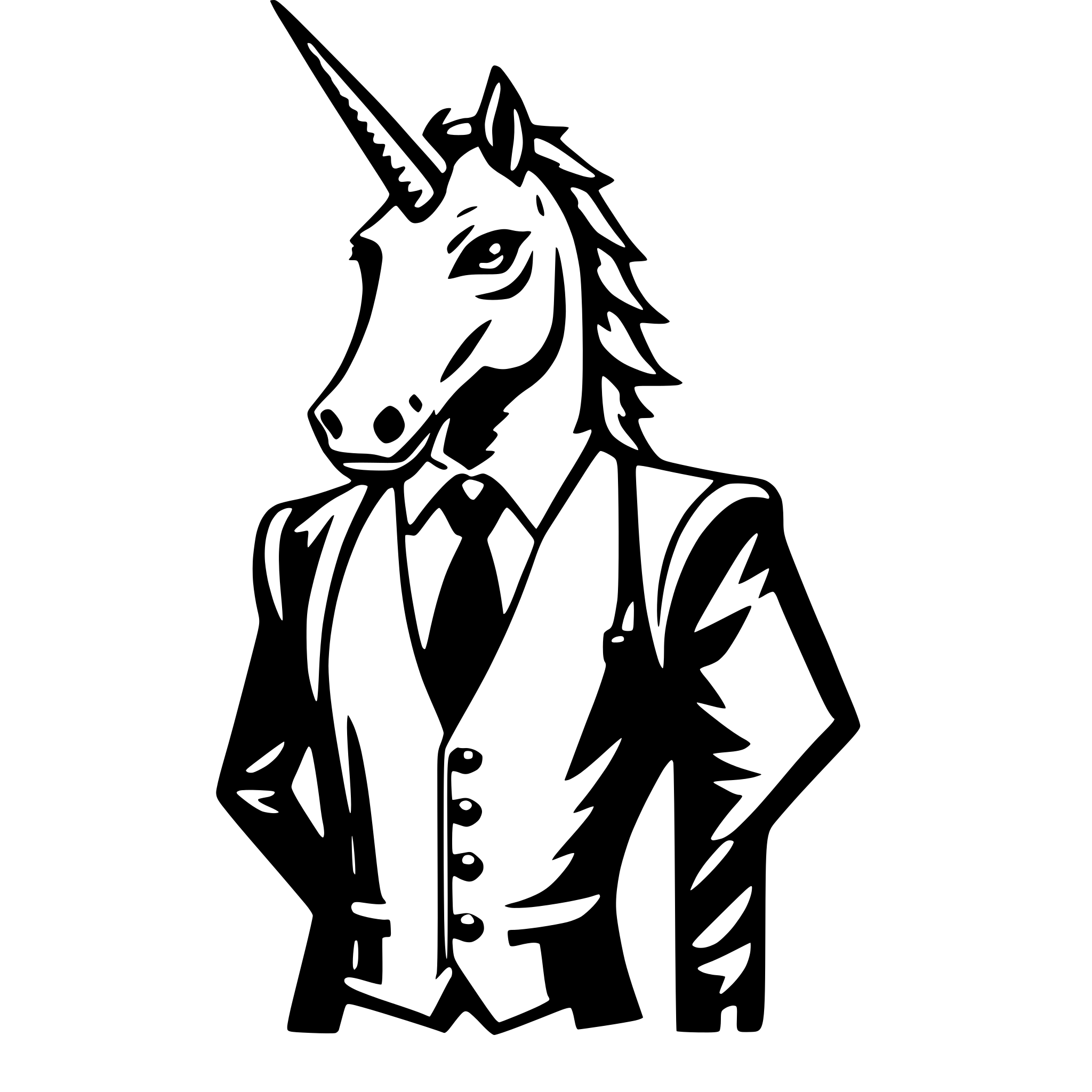 AI-generated SVG of a anthropomorphic Heavy Metal Unicorn in Business Attire