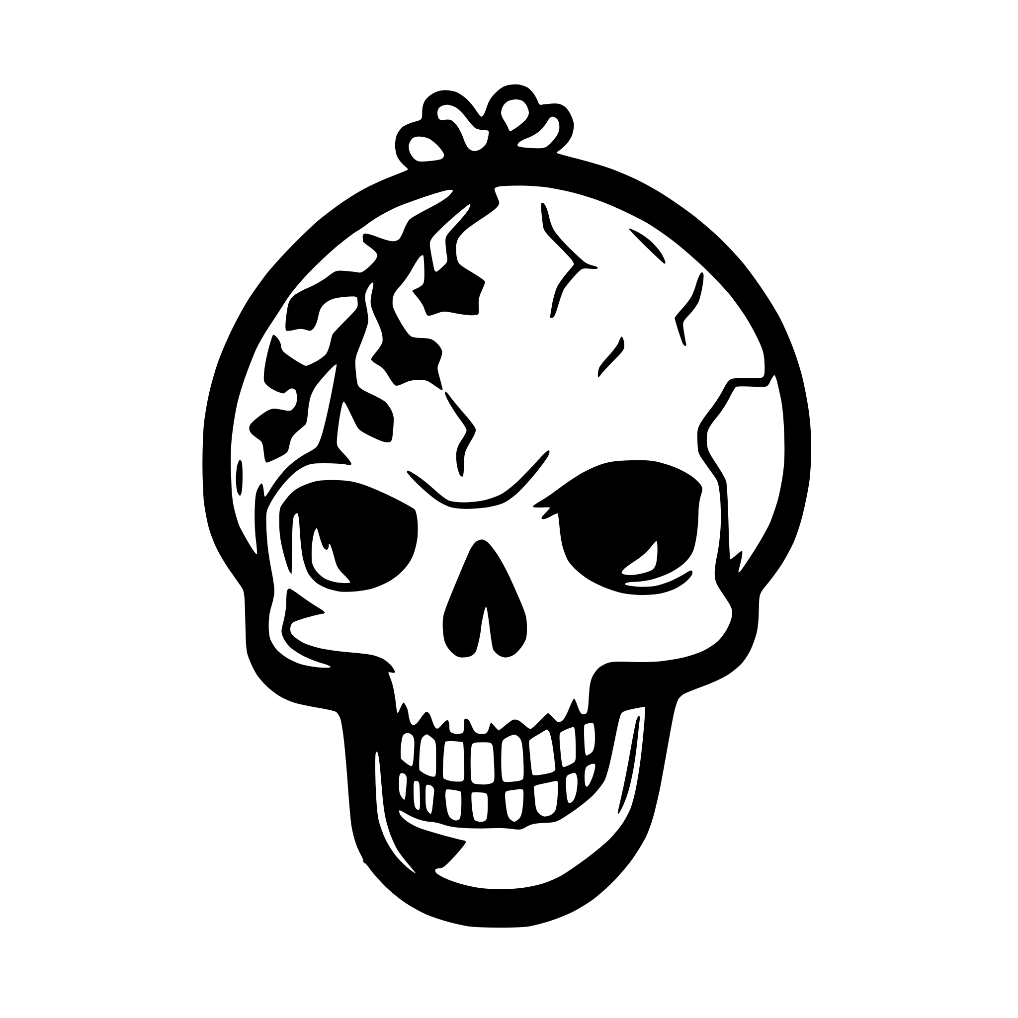 AI-generated SVG of a A broken skull with a tentacle-like moustre protruding from it