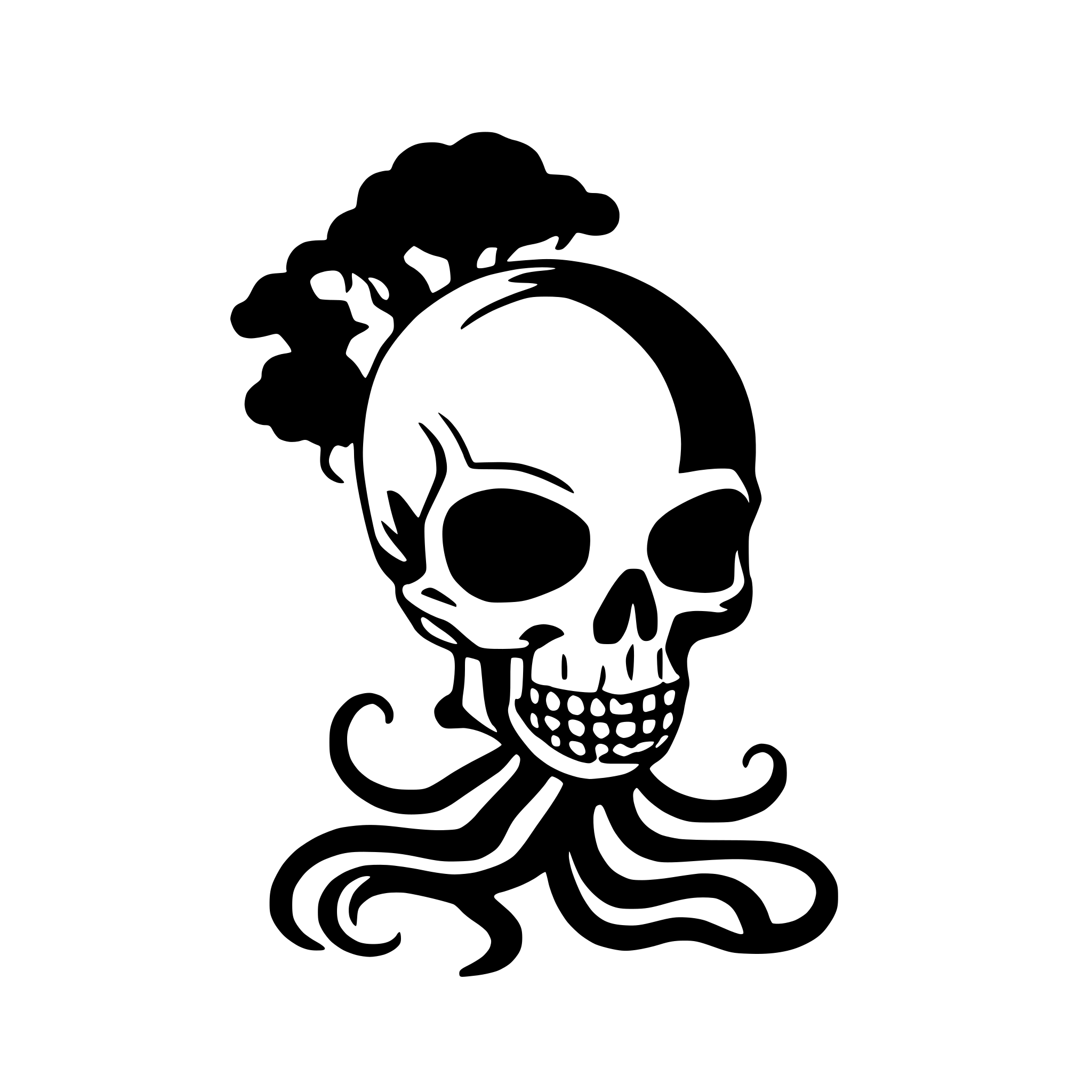 AI-generated SVG of a A broken skull with a tentacle-like moustre protruding from it