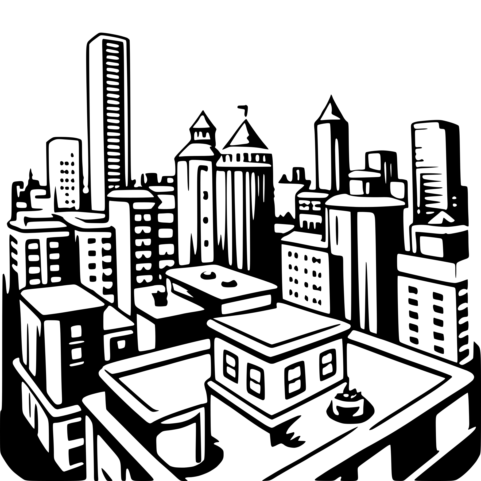 AI-generated SVG of a cityscape rooftop view