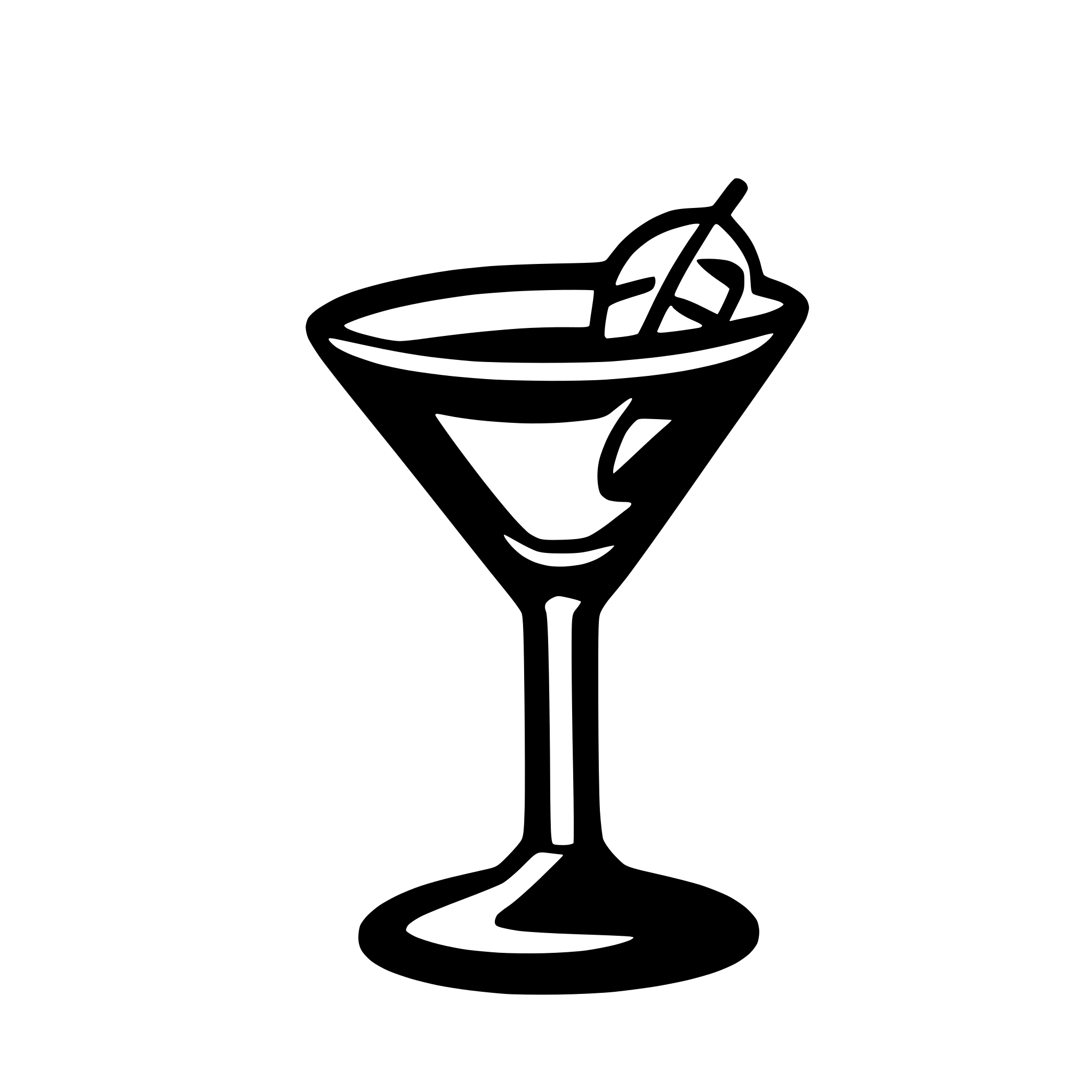 AI-generated SVG of a A minimalist black silhouette of a martini glass with a thin stem and wide triangular bowl, filled with liquid. A cocktail pick with an olive is placed diagonally inside the glass. The design is clean, modern, and elegant, resembling an icon or vector graphic