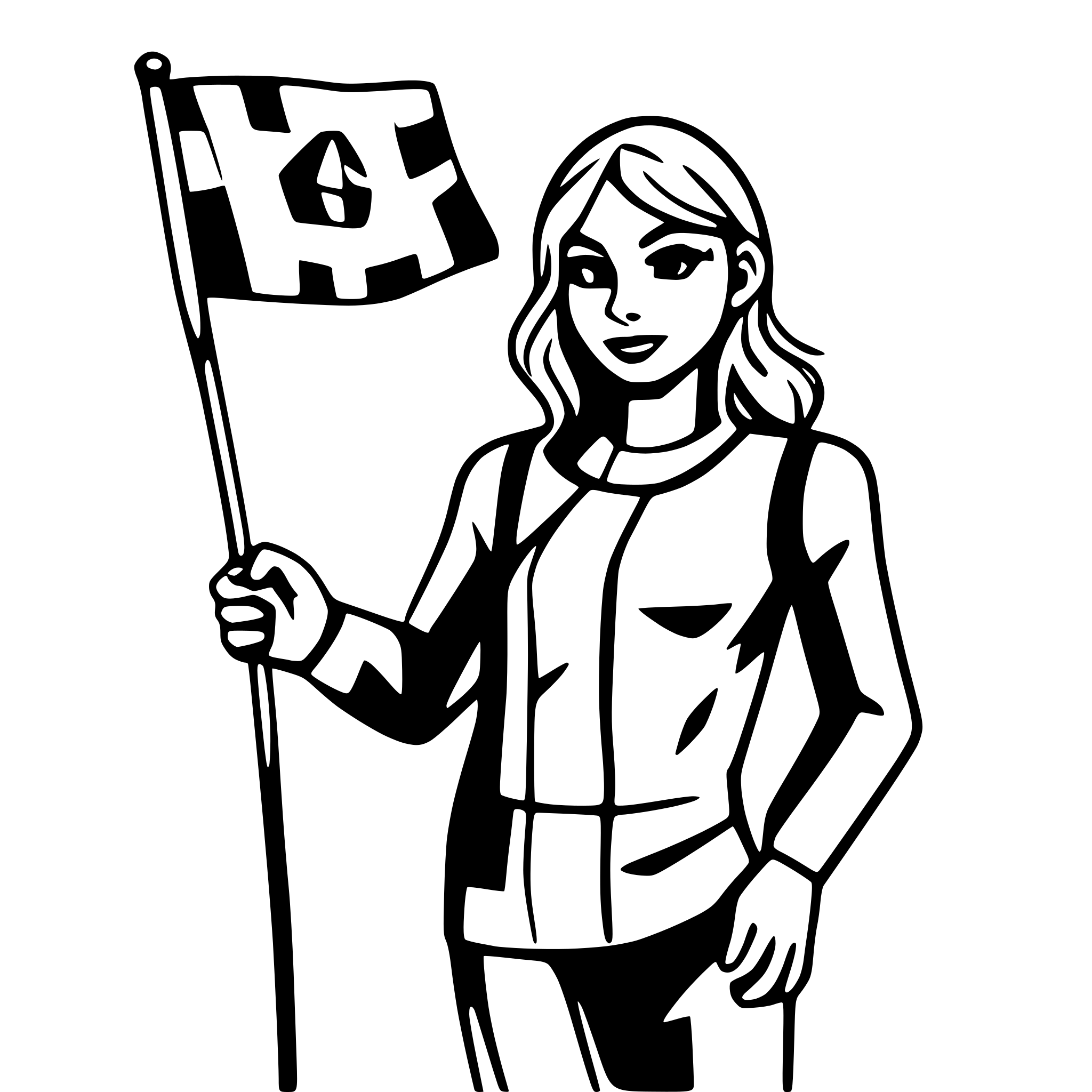 AI-generated SVG of 'woman with finish flag'