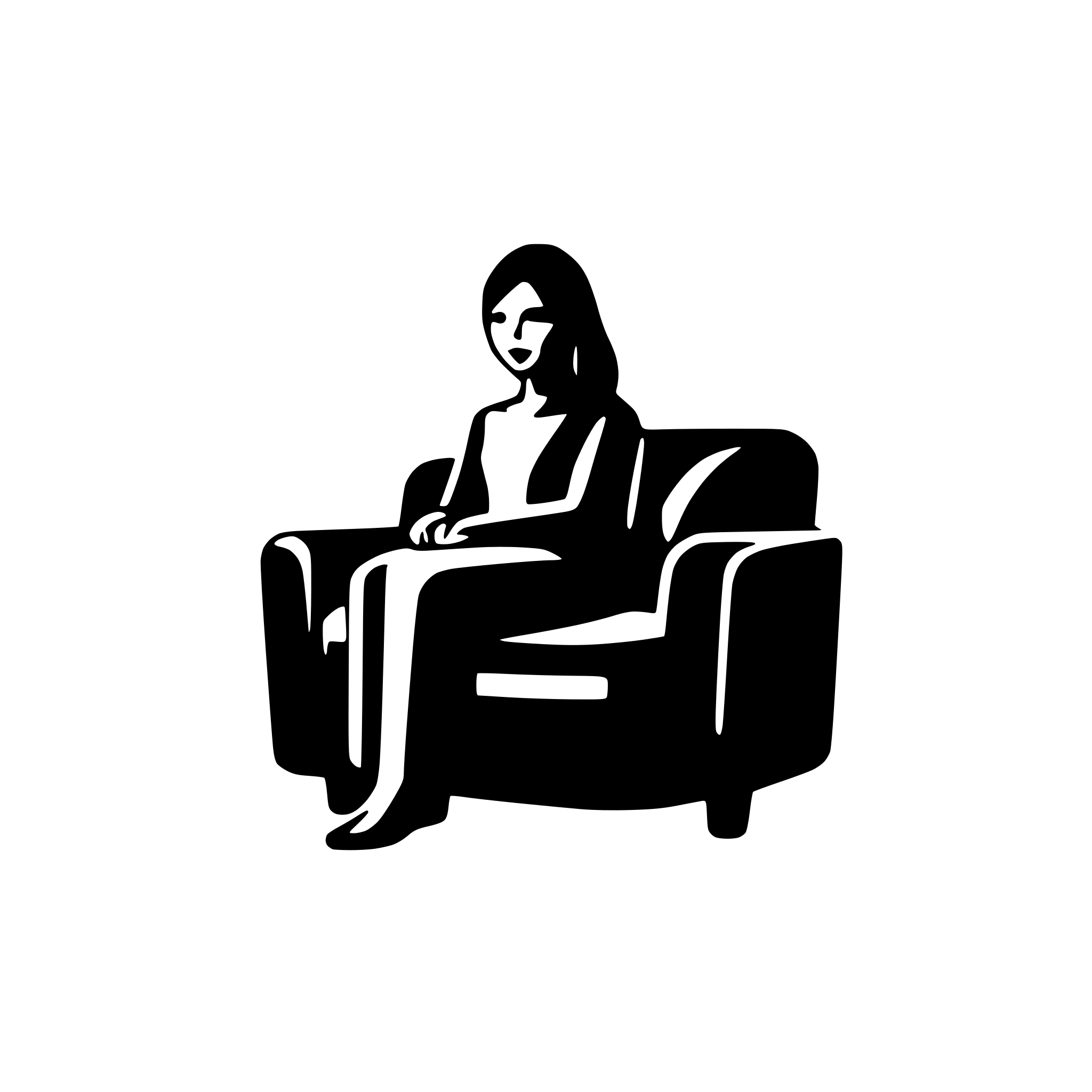 AI-generated SVG of a central point of view image. Silhouette of a person sitting on a sofa. Minimalistic.