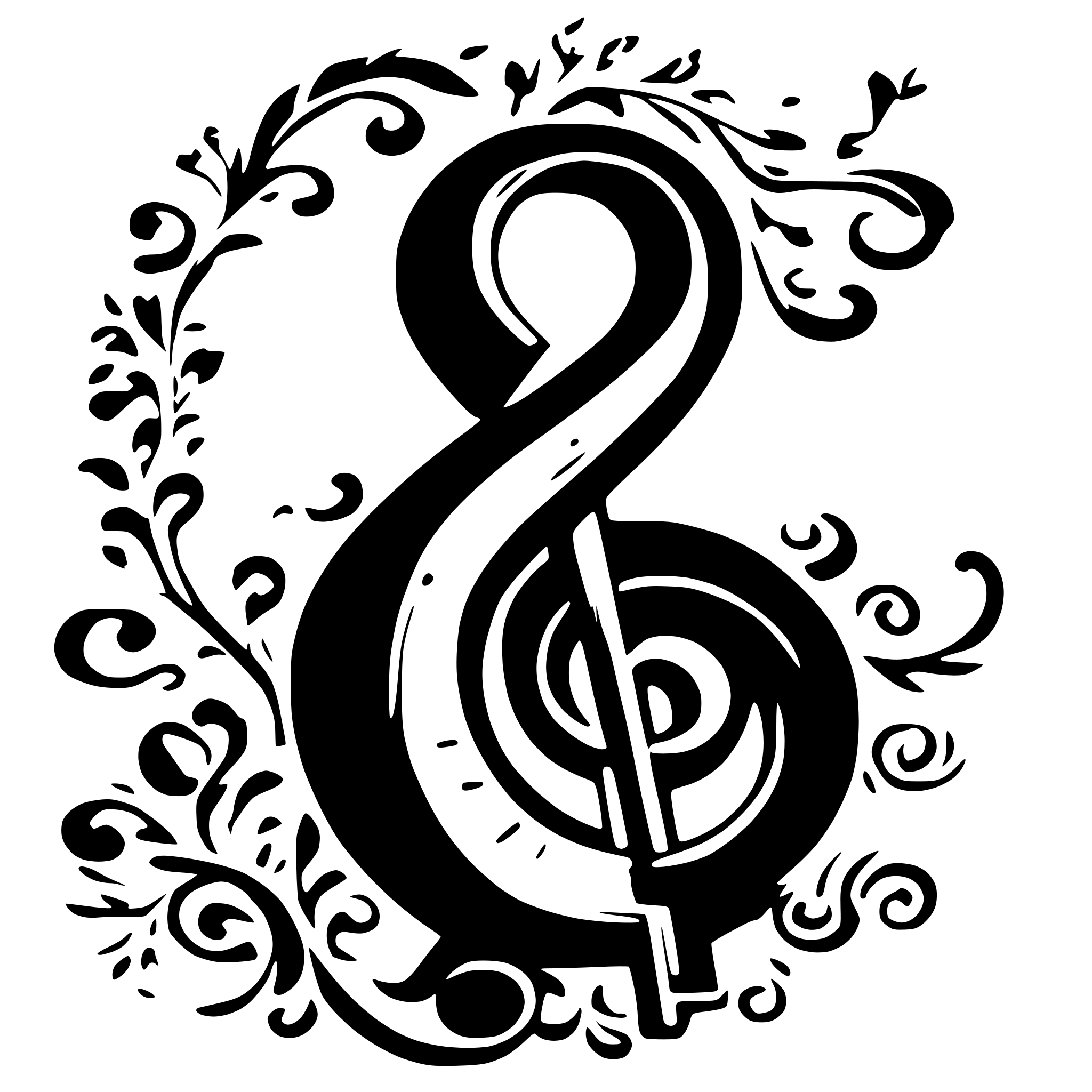 AI-generated SVG of 'a music clef minimalistic but with detail black-white'