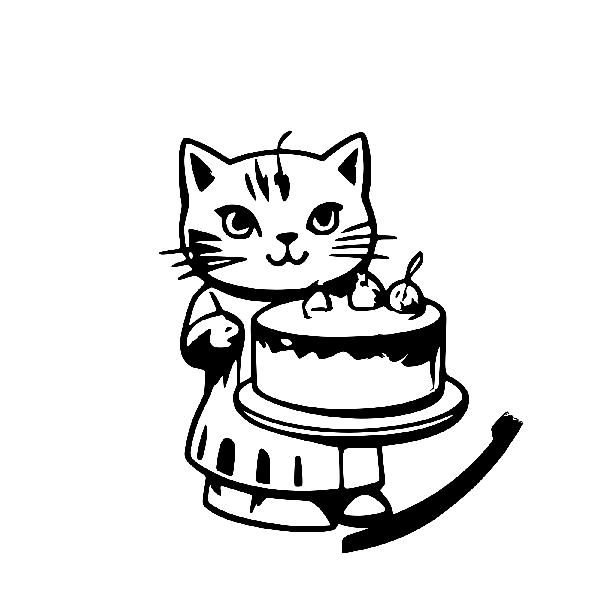 AI-generated SVG of a Brand name: esiensi. Brand slogan: Taste the Artistry. A logo for preparing cakes, homemade sweets and finger food trays for cafes, celebrations and parties. A symbol of a 4-year-old domestic male cat in white with gray spots and a slice of cake and finger food Color: combination of pink and gray. Use limited and simple colors, and a simple background color. Design: Simple and without complicated details. Clean and clear lines should be used to create the shape of a cat, and the use of the cat s