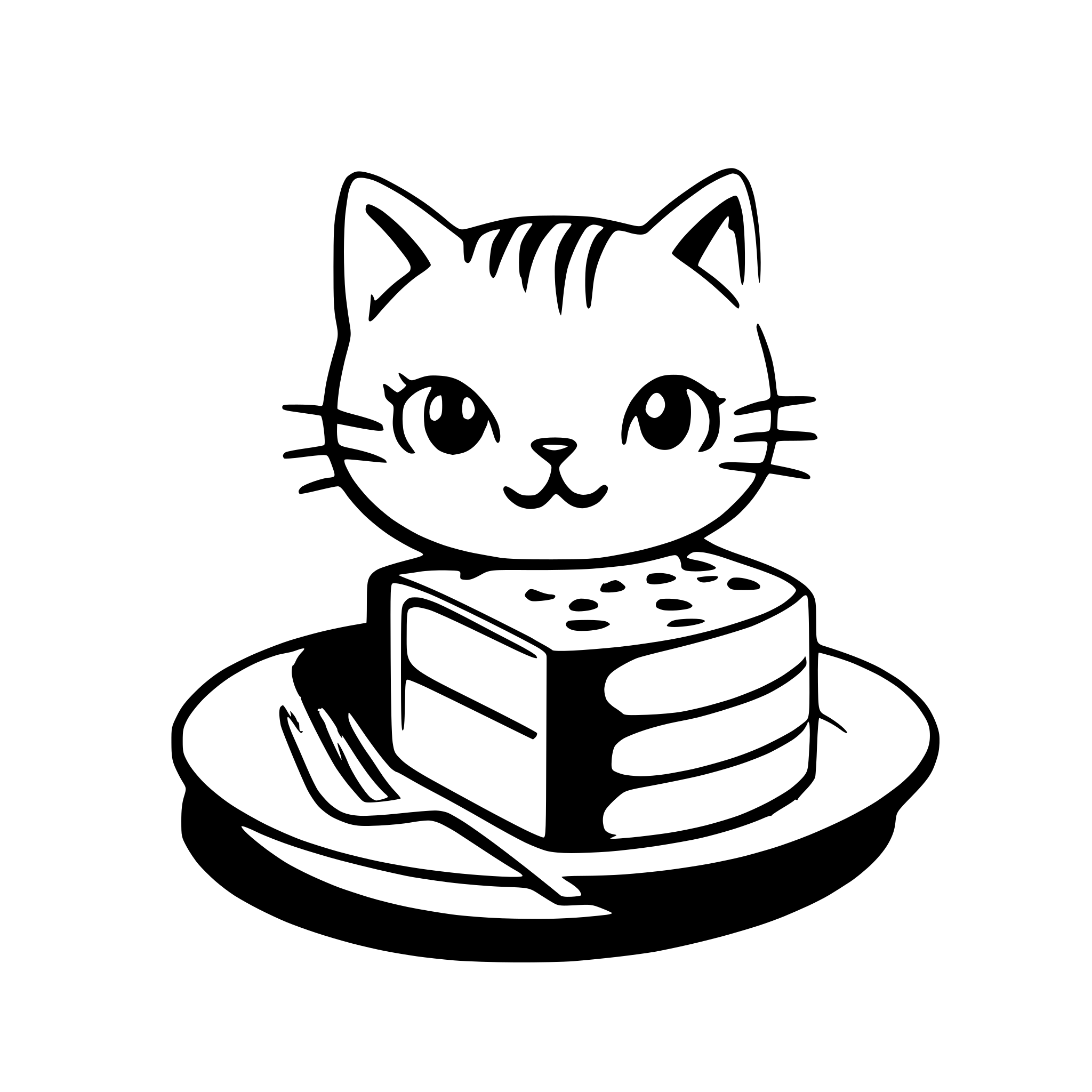 AI-generated SVG of a Brand name: esiensi. Brand slogan: Taste the Artistry. A logo for preparing cakes, homemade sweets and finger food trays for cafes, celebrations and parties. A symbol of a 4-year-old domestic male cat in white with gray spots and a slice of cake and finger food Color: combination of pink and gray. Use limited and simple colors, and a simple background color. Design: Simple and without complicated details. Clean and clear lines should be used to create the shape of a cat, and the use of the cat s
