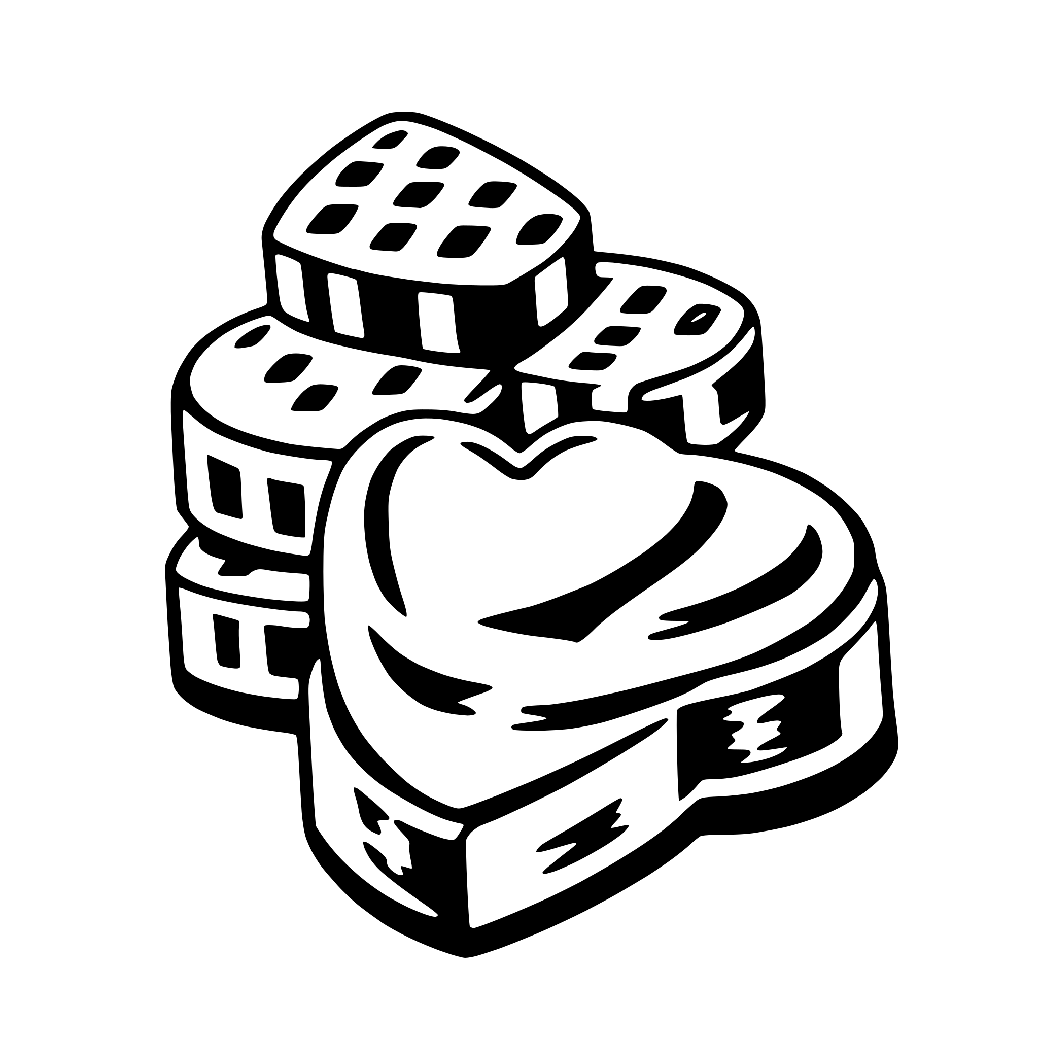 The SVG shows a stylized graphic of a heart-shaped object that appears to be a combination of a heart and a stack of pancakes. The heart is in the foreground, with the pancakes stacked behind it. The pancakes are depicted in a simple, geometric style, with a series of rectangles and squares arranged to suggest a layered structure. The heart is also composed of geometric shapes, with a smooth, rounded outline and a central, heart-shaped indentation. The overall design is playful and whimsical, combining elements of food with the symbol of love. 