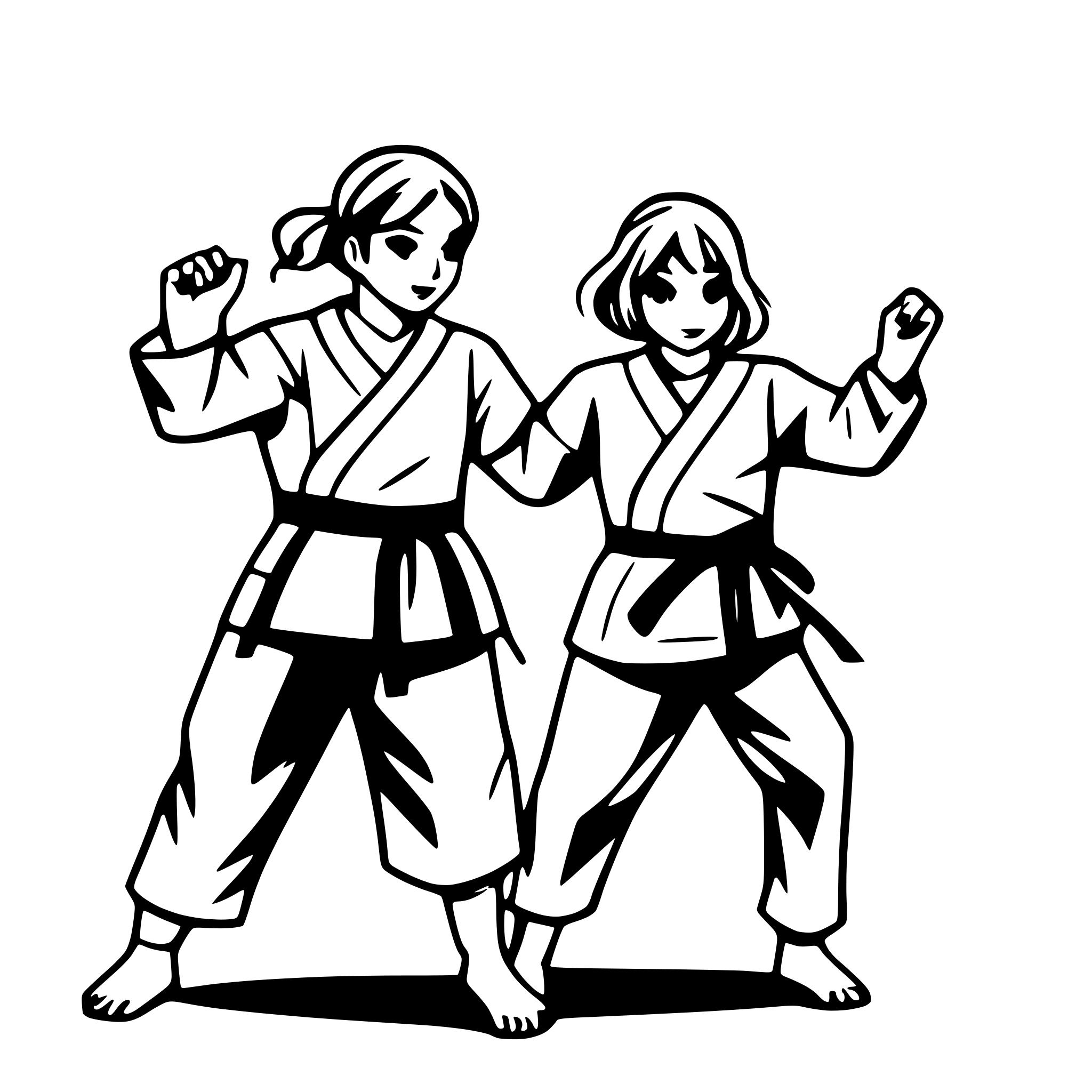 AI-generated SVG of a a manga style line art drawing of two people doing judo where one is a woman  who is hip-throwing the other who is male