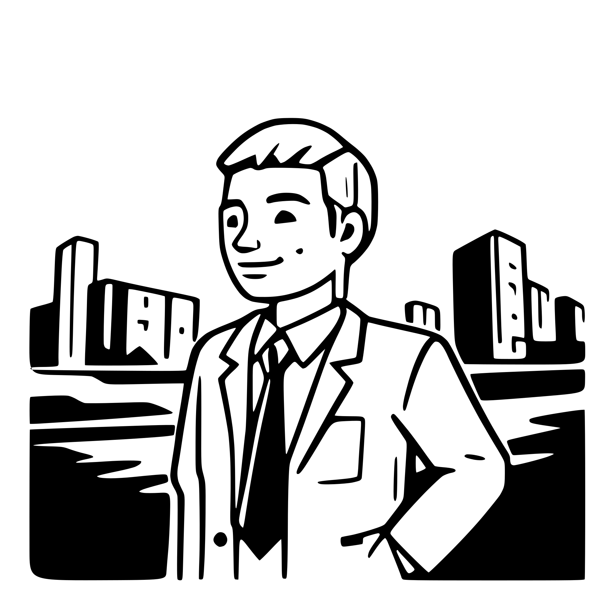 AI-generated SVG of a A doodle-style line art of a business executive man standing under the sun, sweating, with visible heat waves rising, wiping his forehead with a handkerchief; simple monochrome outline, minimal detail, clear smooth paths, no fill colors, on white background, optimized for SVG animation.