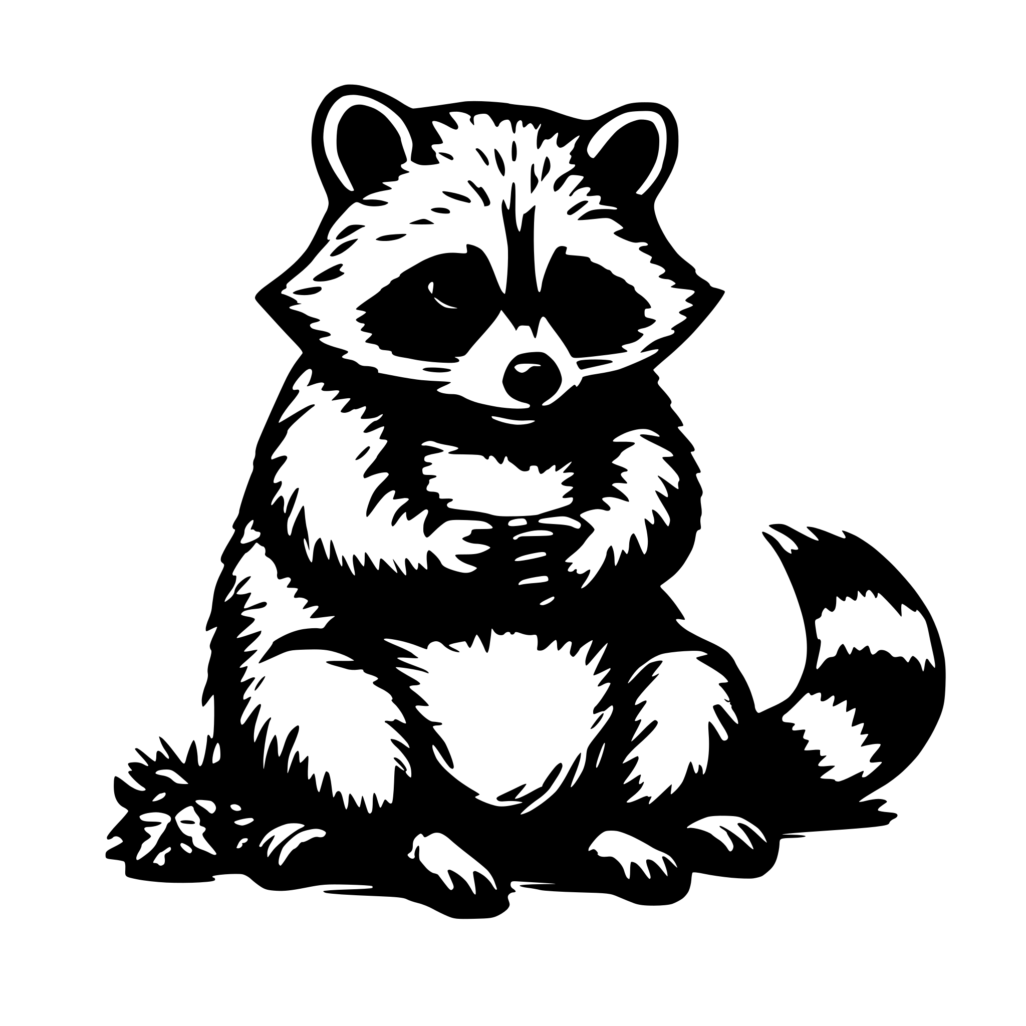 AI-generated SVG of 'etched illustration wizard raccoon rubbing tummy'