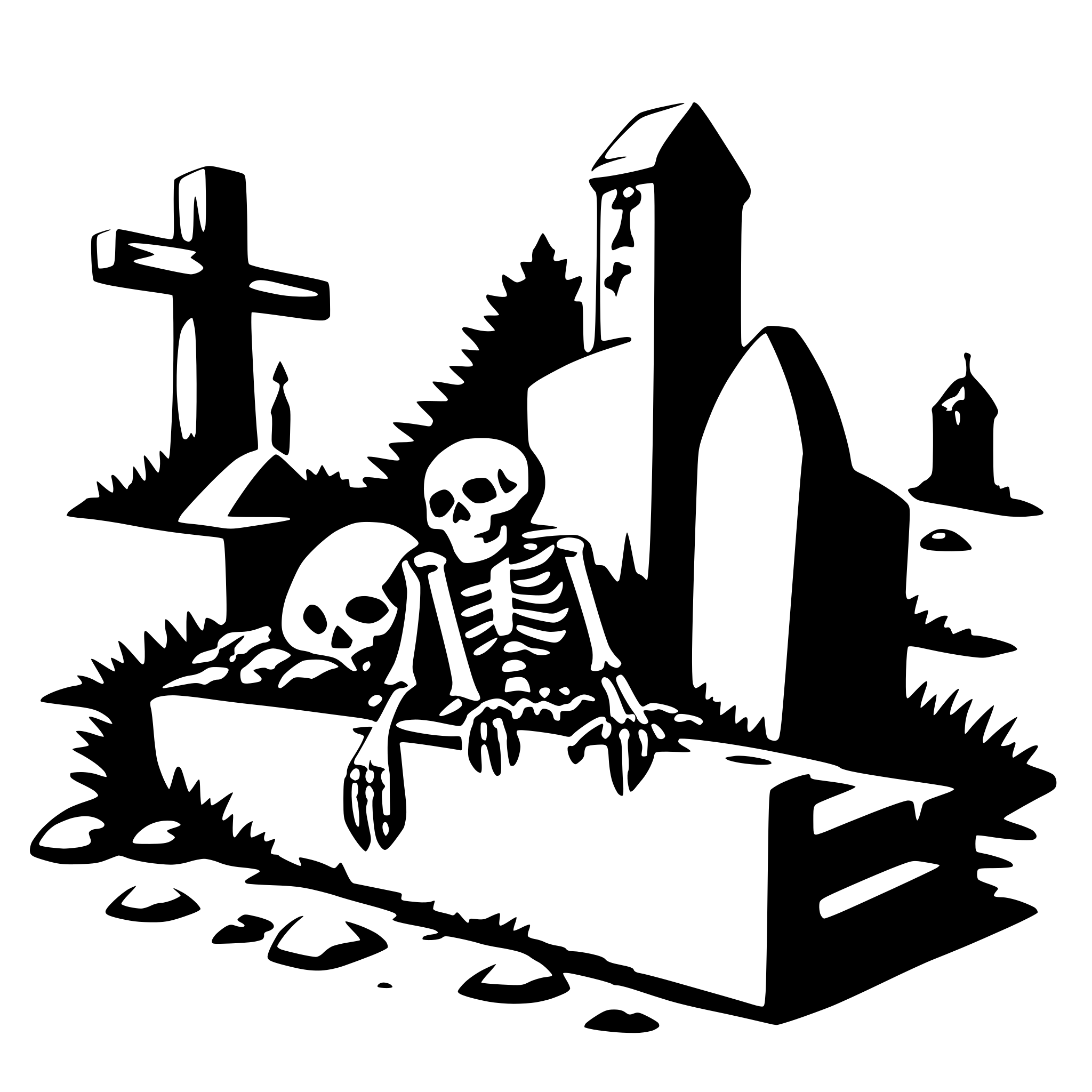 AI-generated SVG of 'a skeleton climbs out of a grave'