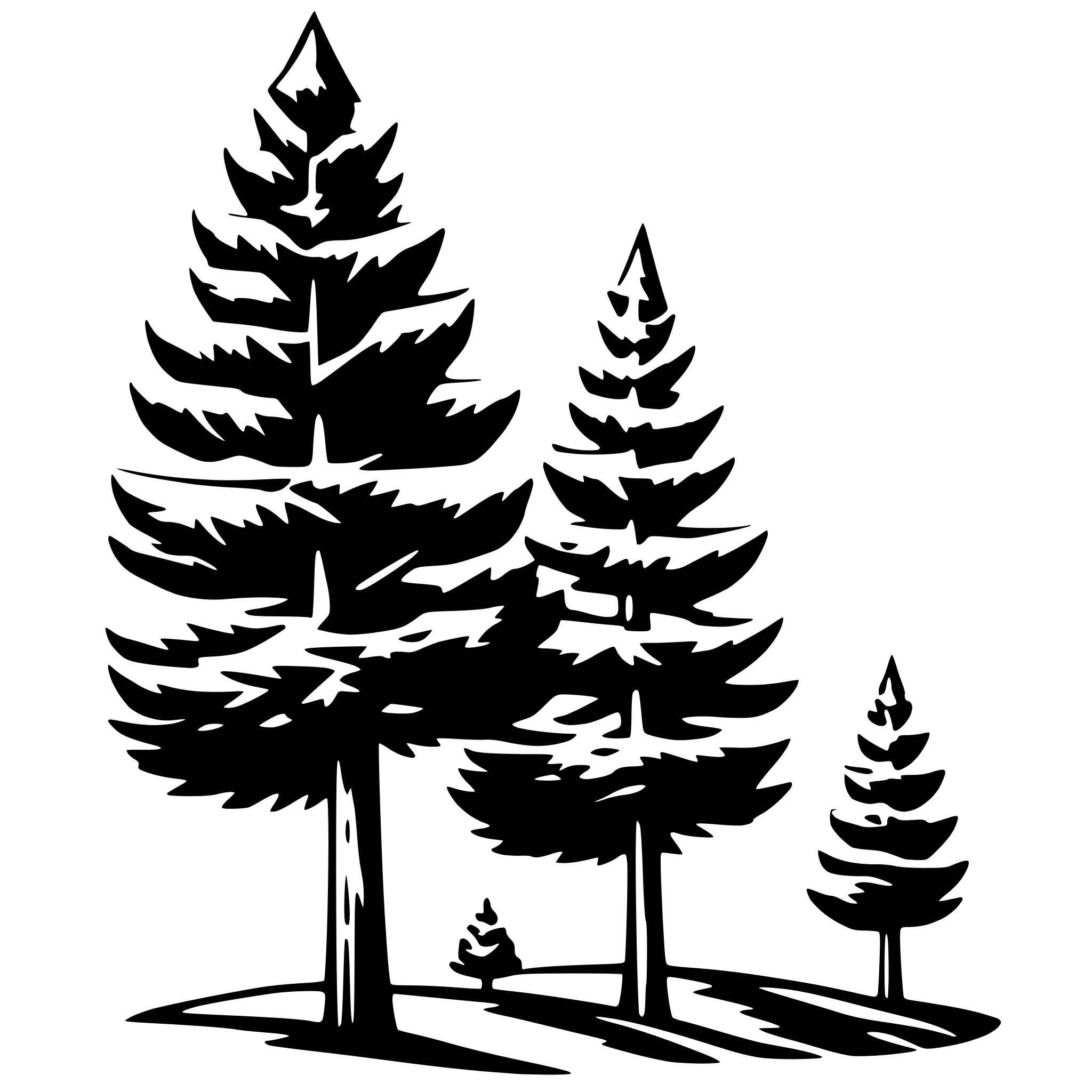 AI-generated SVG of 'Pine trees of varying heights'