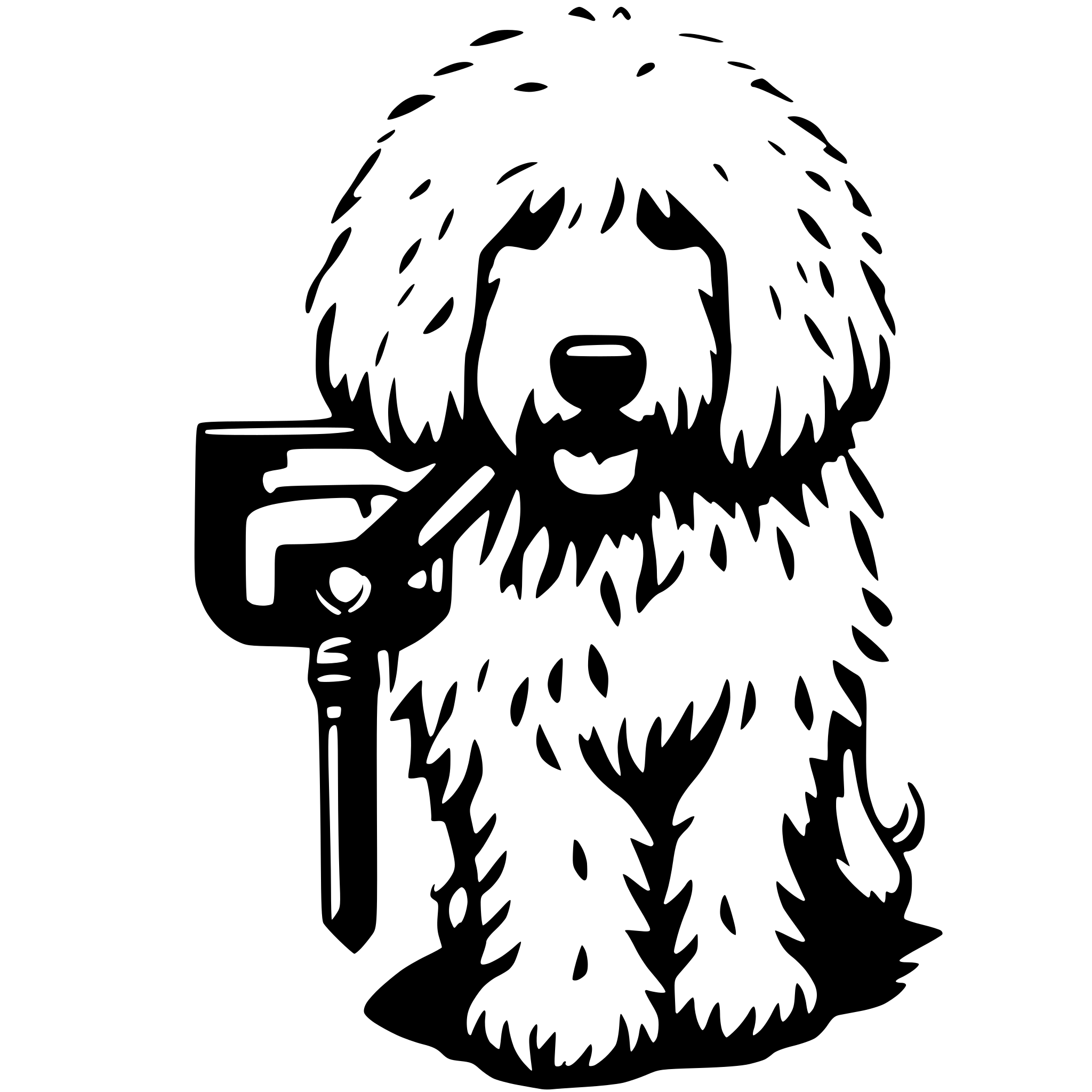 AI-generated SVG of a Komondor holding a large key