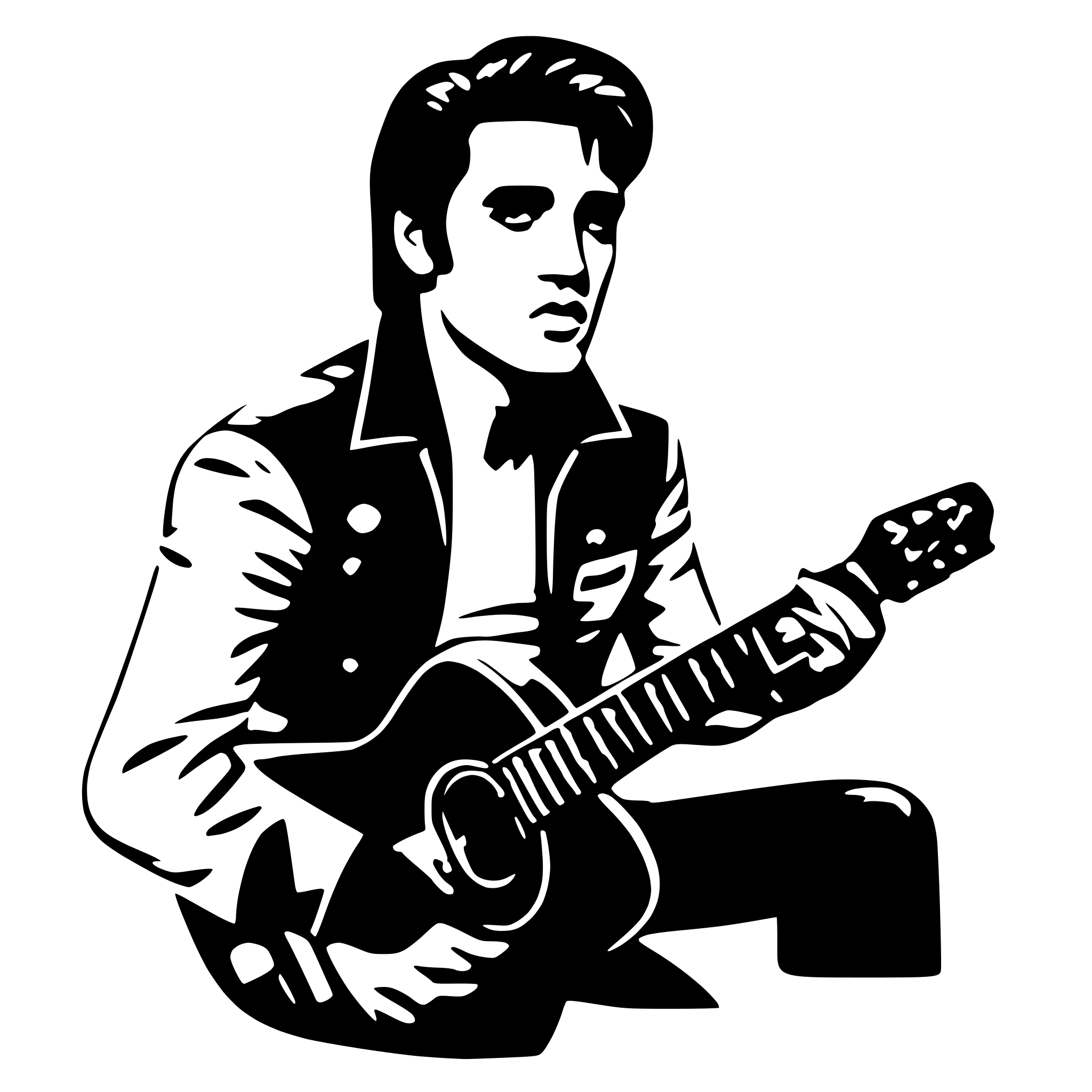 AI-generated SVG of a Elvis Presley with guitar, nostalgic