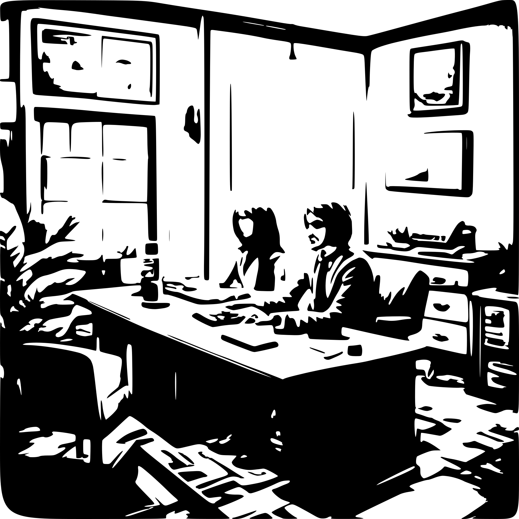 AI-generated SVG of '"A dimly lit office with a computer displaying a website with no visitors and a frustrated person in the foreground."'