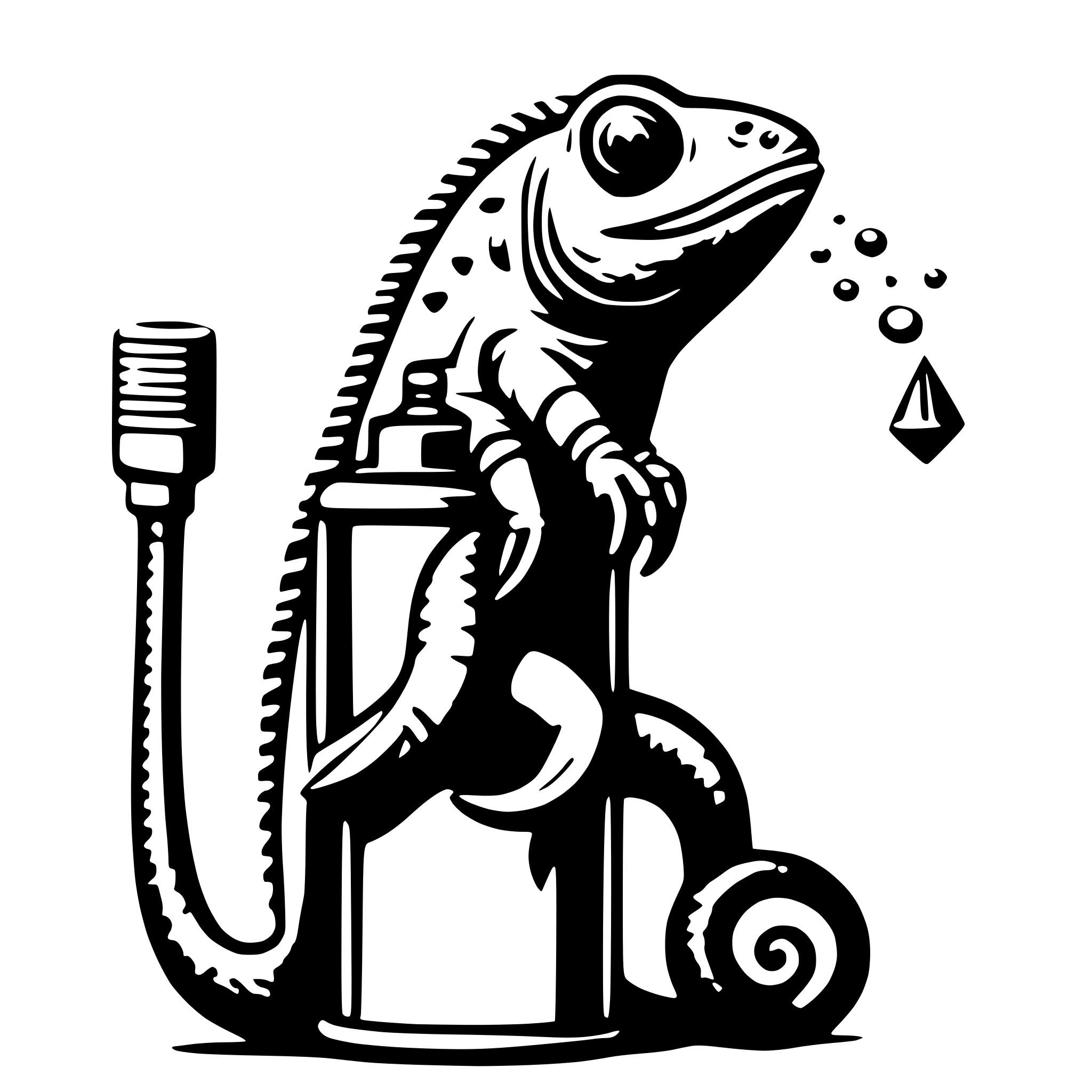 AI-generated SVG of 'chameleon holding spraycan with tail'