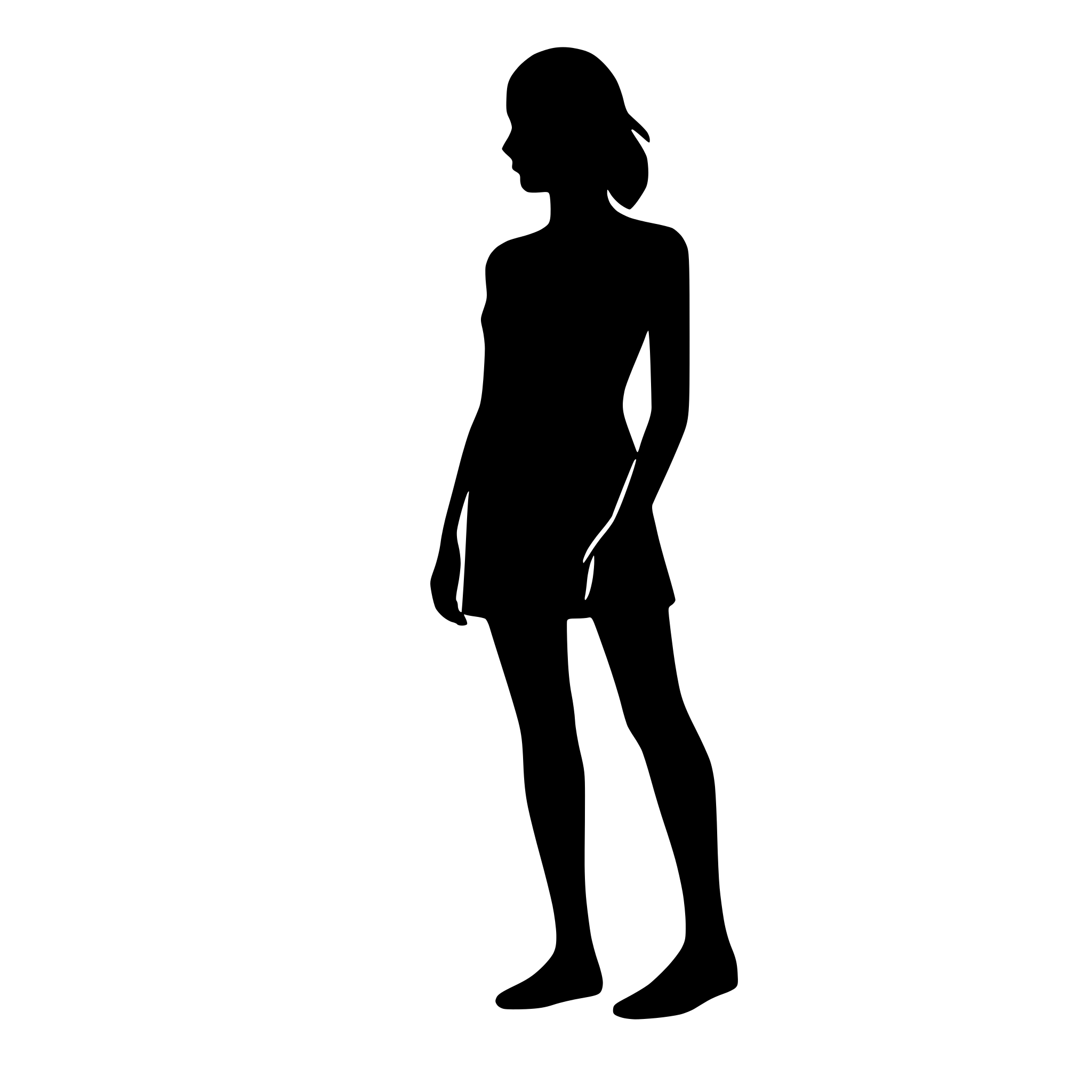 AI-generated SVG of a a silhouette outline of an adult woman standing. her head and feet should be visible. just her outline filled in, no more detail, no floor shadow.