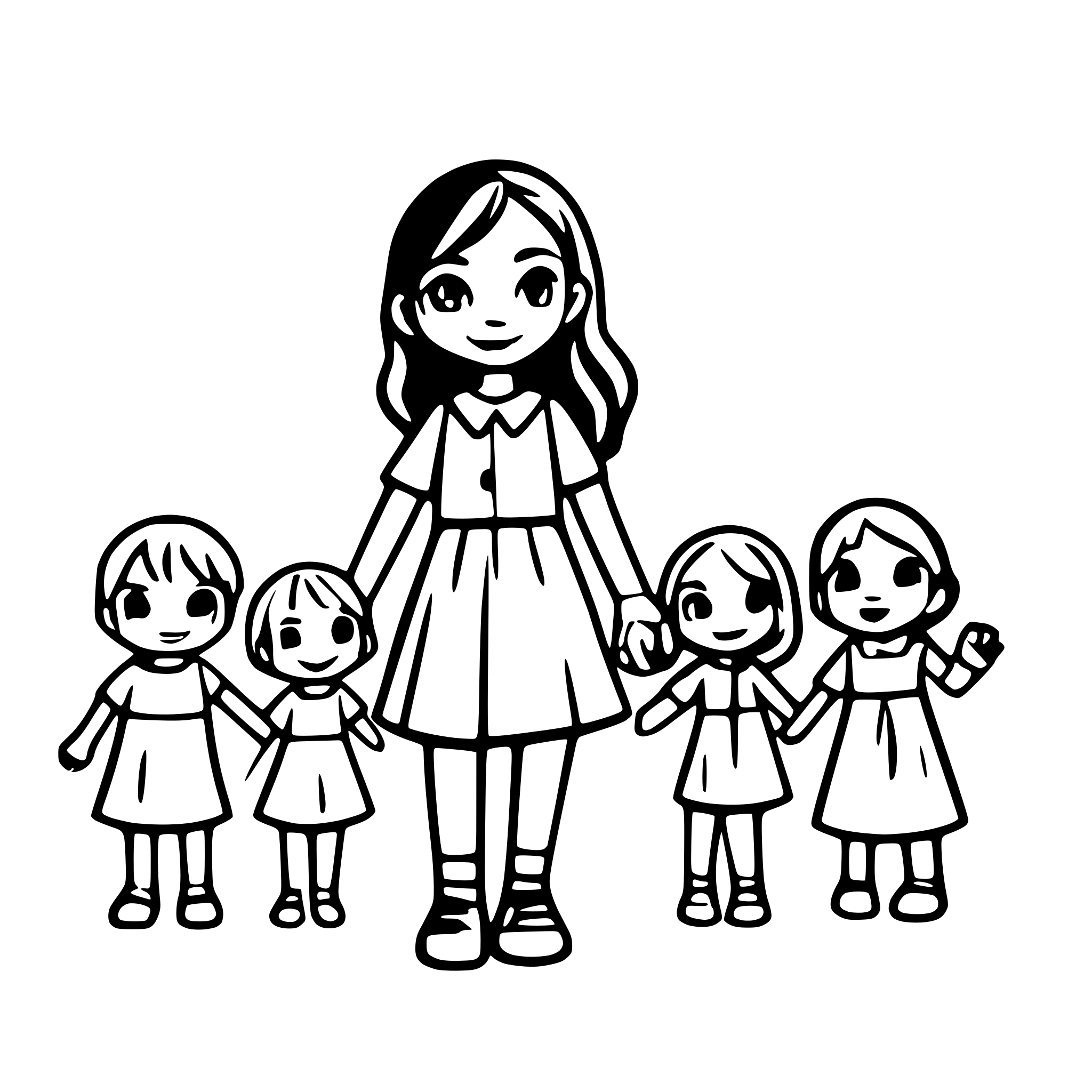 AI-generated SVG of a educator with  8 children holding hands