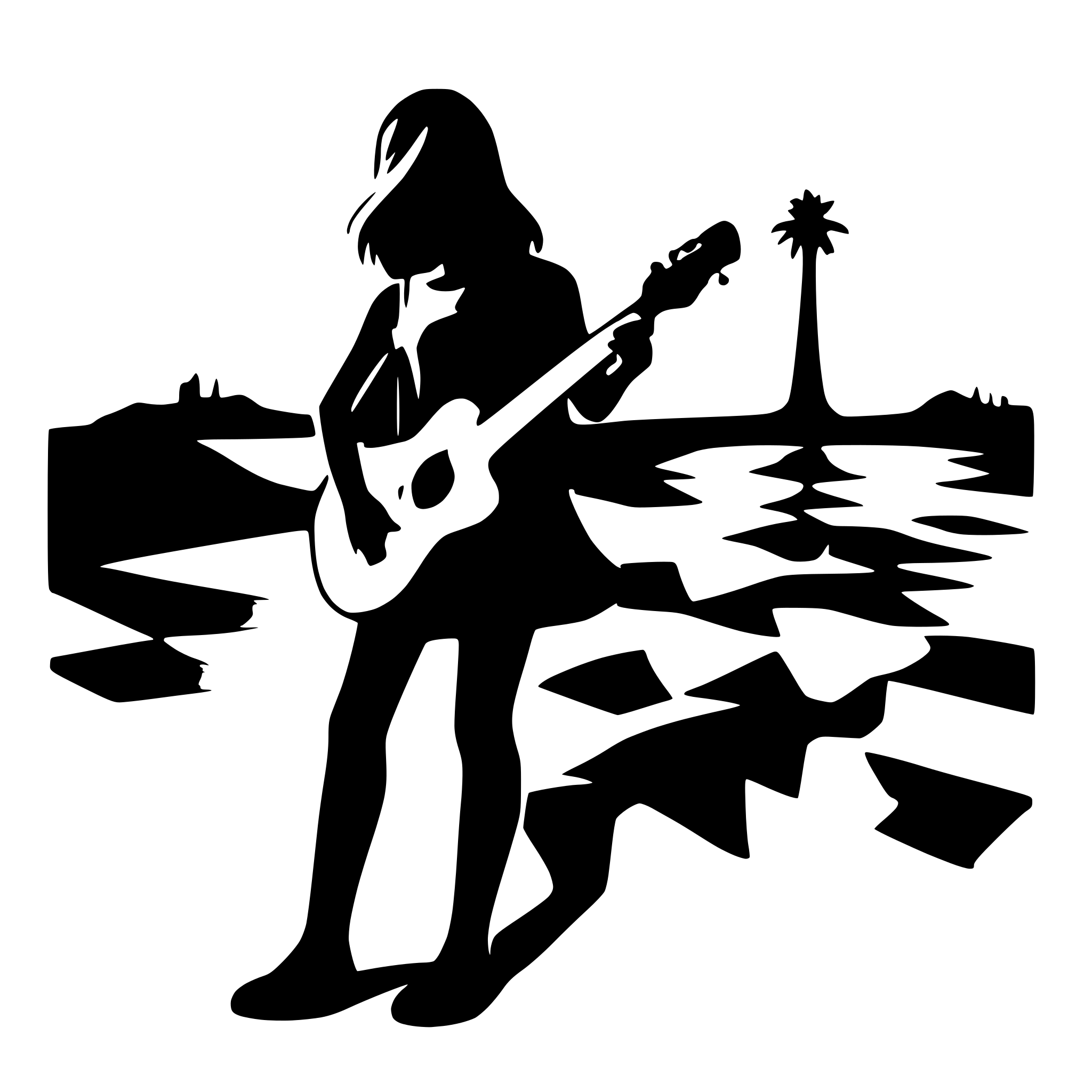 AI-generated SVG of a create a vector image with not too many details, monocrom. female with guitar on the beach