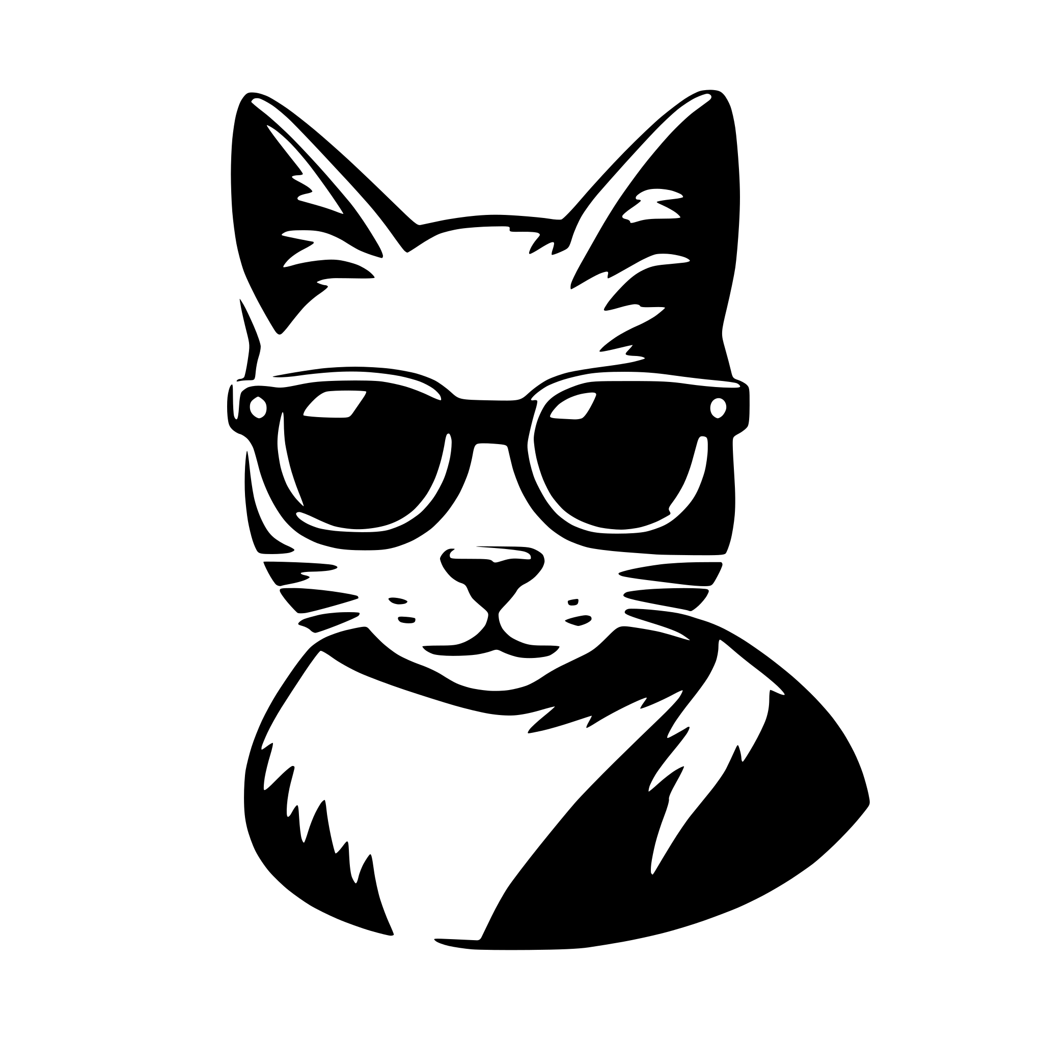 AI-generated SVG of 'a cat with sunglasses icon logo, minimalist, vector, white background'