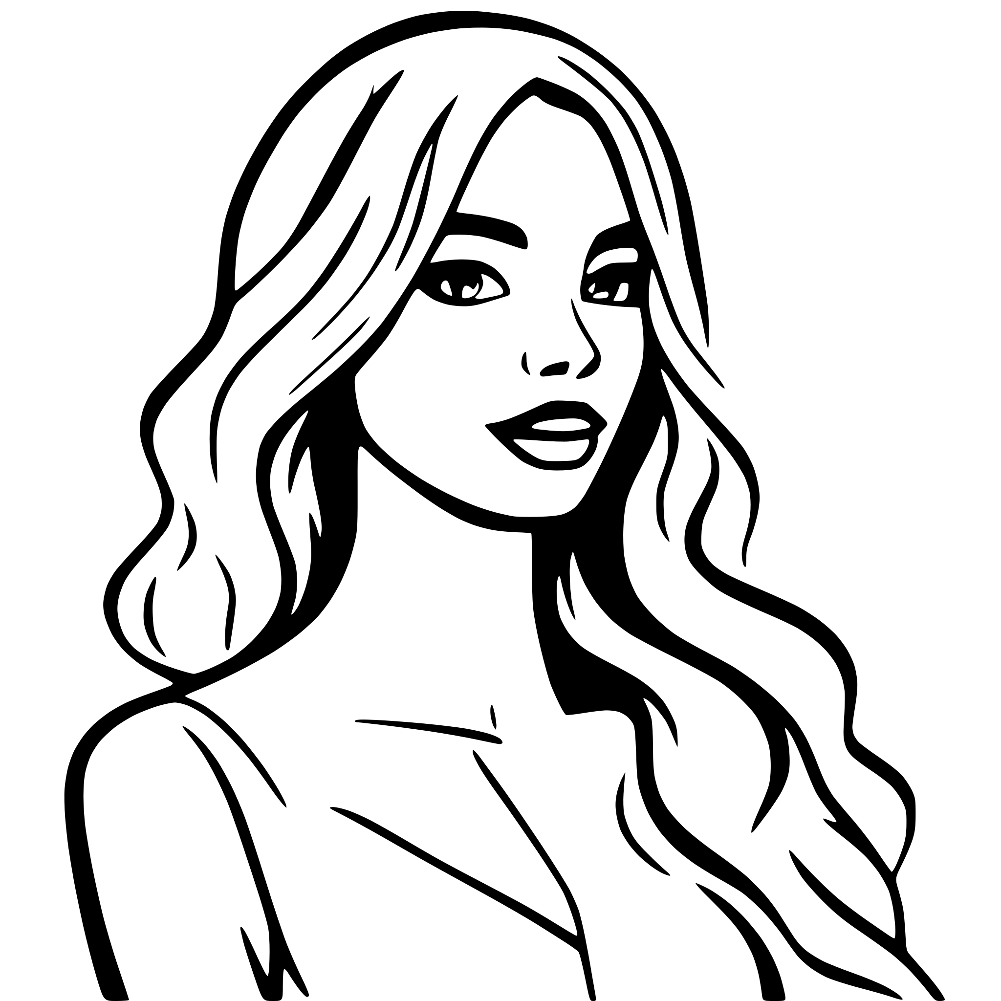 AI-generated SVG of 'A minimalist line art of a woman with flowing, beautiful hair, exuding confidence and elegance. The design should be sleek, modern, and empowering'