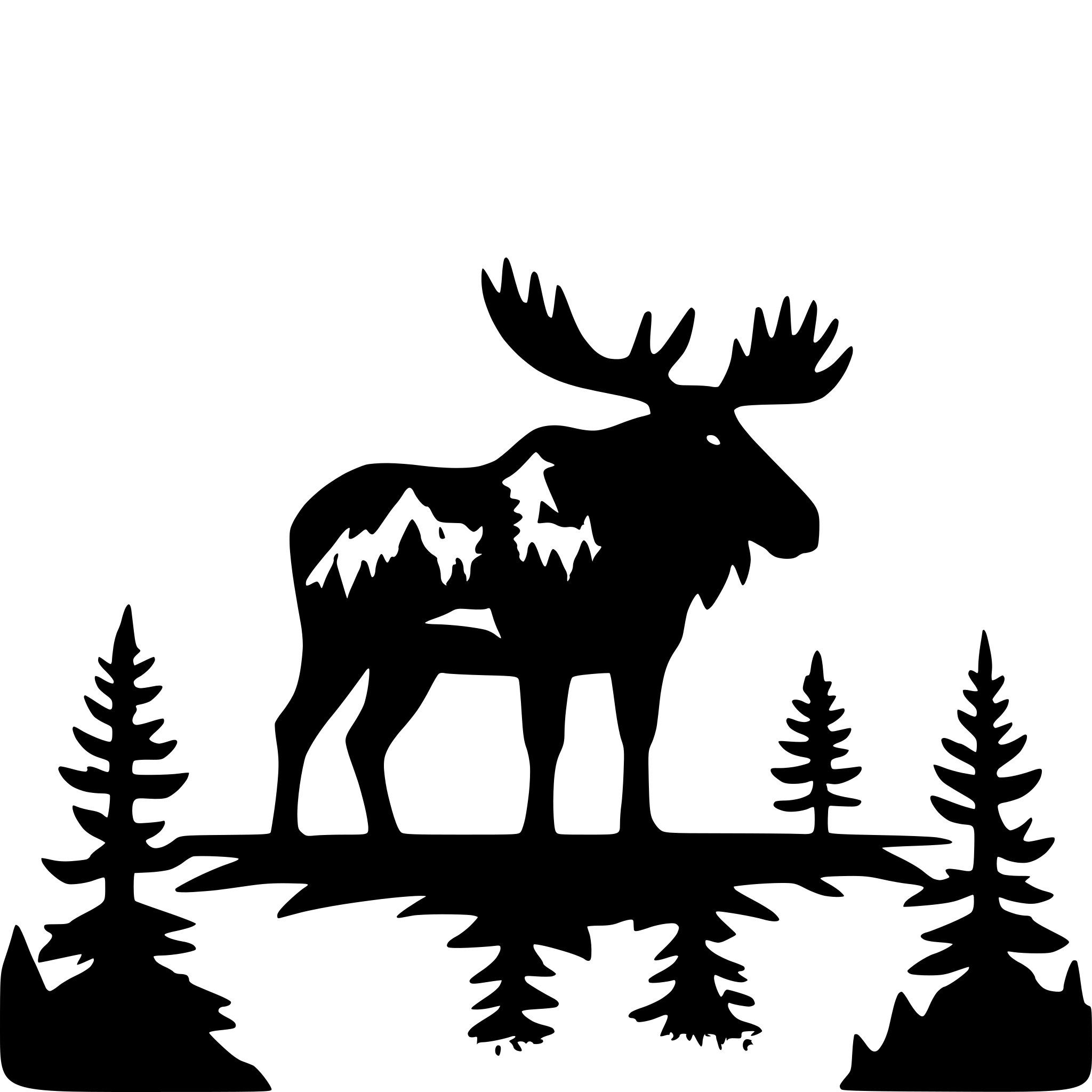 AI-generated SVG of a Moose surrounded by landscape and other moose forest mountains
