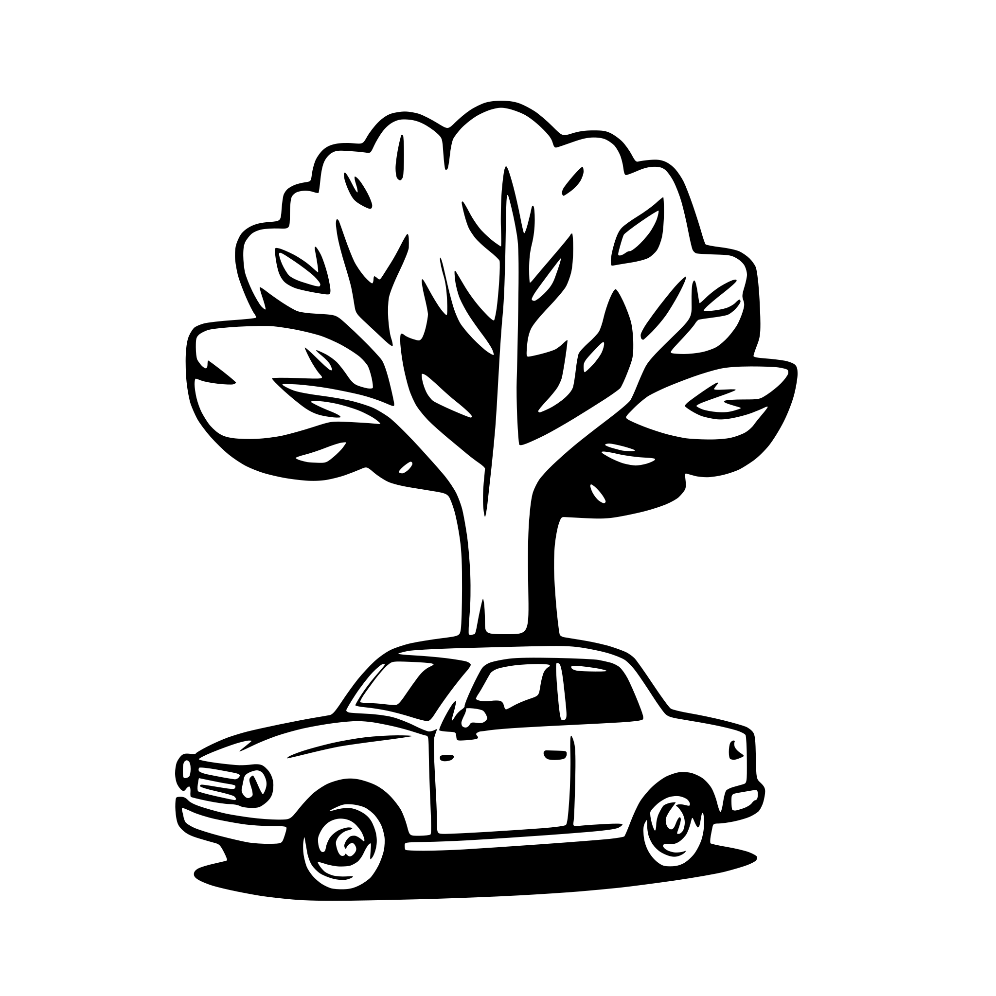 AI-generated SVG of a a tree with a car in front of it.