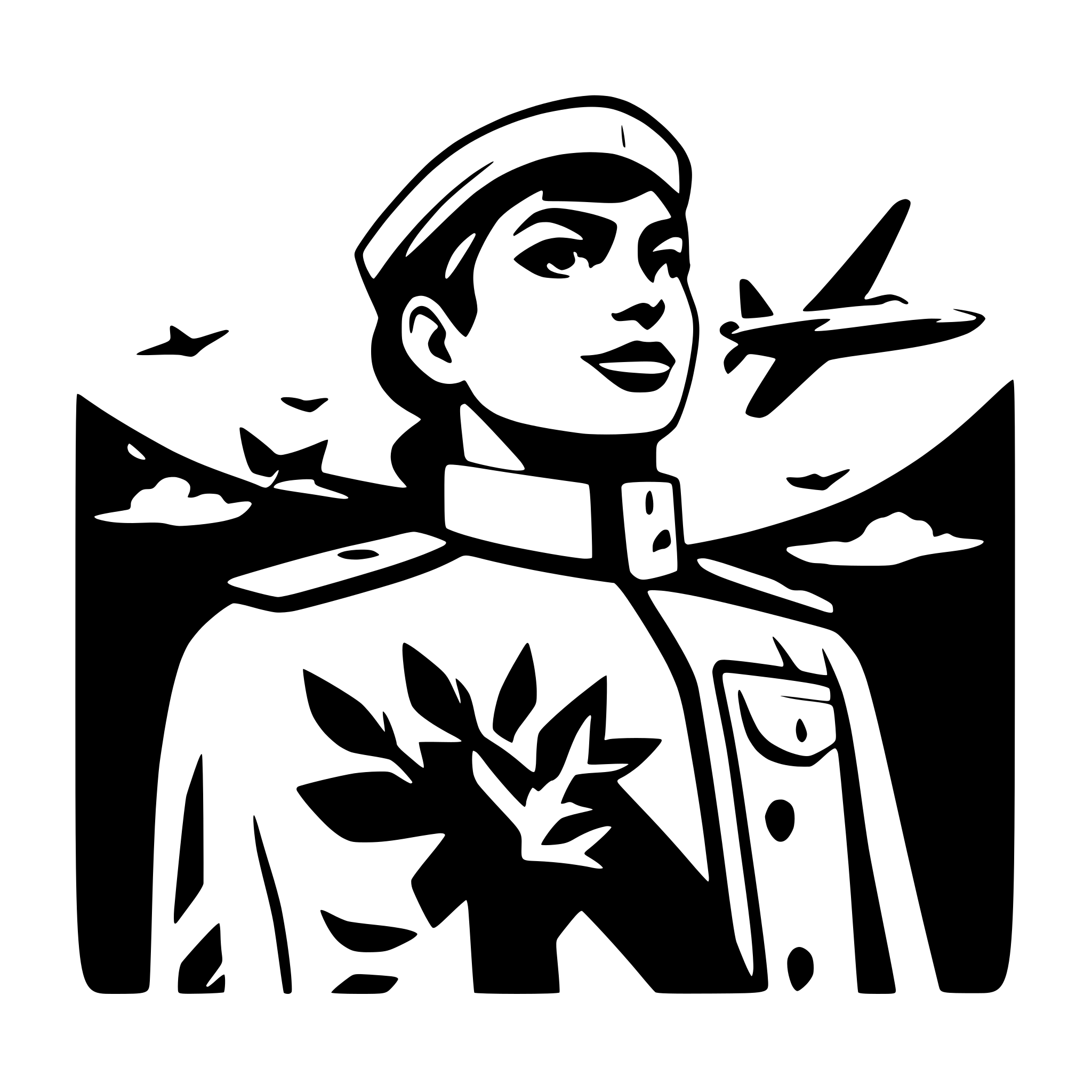 AI-generated SVG of a soviet propaganda soldier man with flying militar planes in dot stippling art style