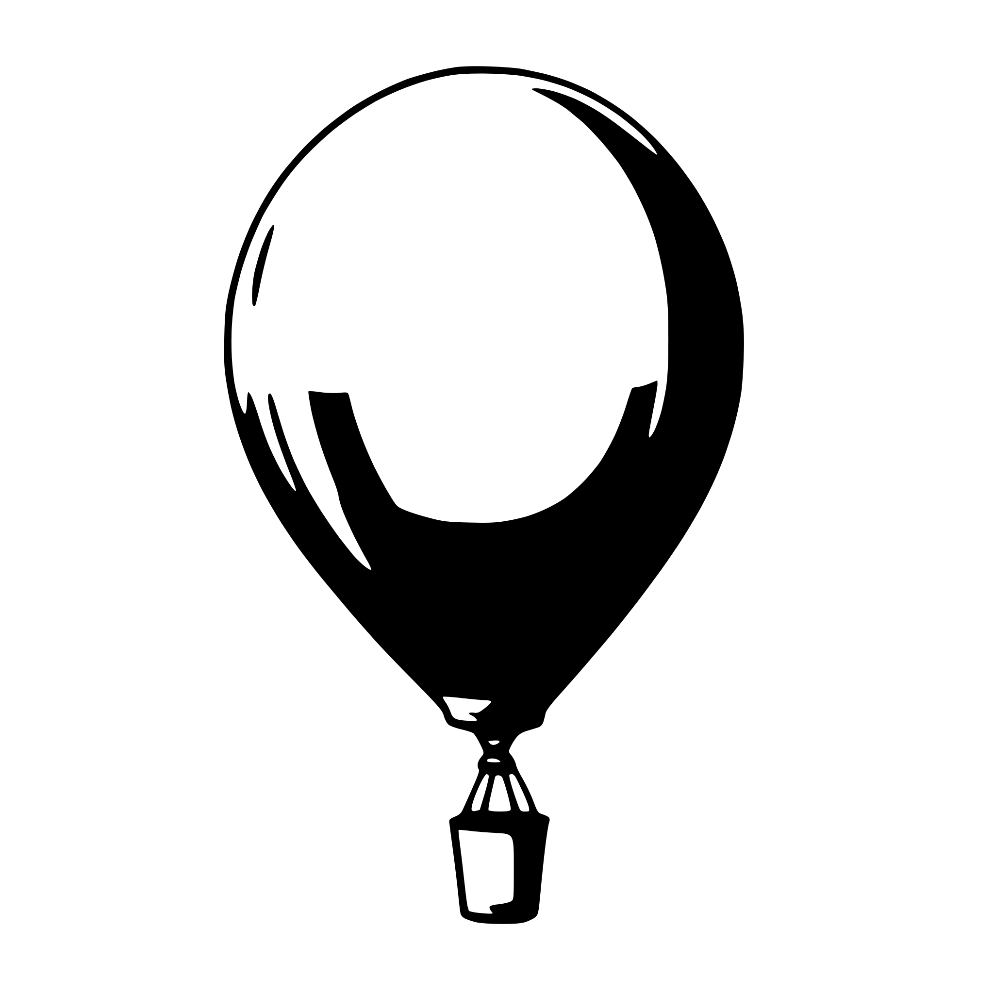 The SVG shows a stylized representation of a hot air balloon. The balloon is depicted in a simplified form with a rounded, bulbous shape, and it appears to be floating or rising in the air. The balloon has a small opening at the bottom, which is likely the basket or gondola where passengers would sit. The balloon is connected to a small cylindrical object at the bottom, which is typically the burner or flame source that heats the air inside the balloon to create lift. The balloon is set against a plain background, which does not provide any additional context or details. 