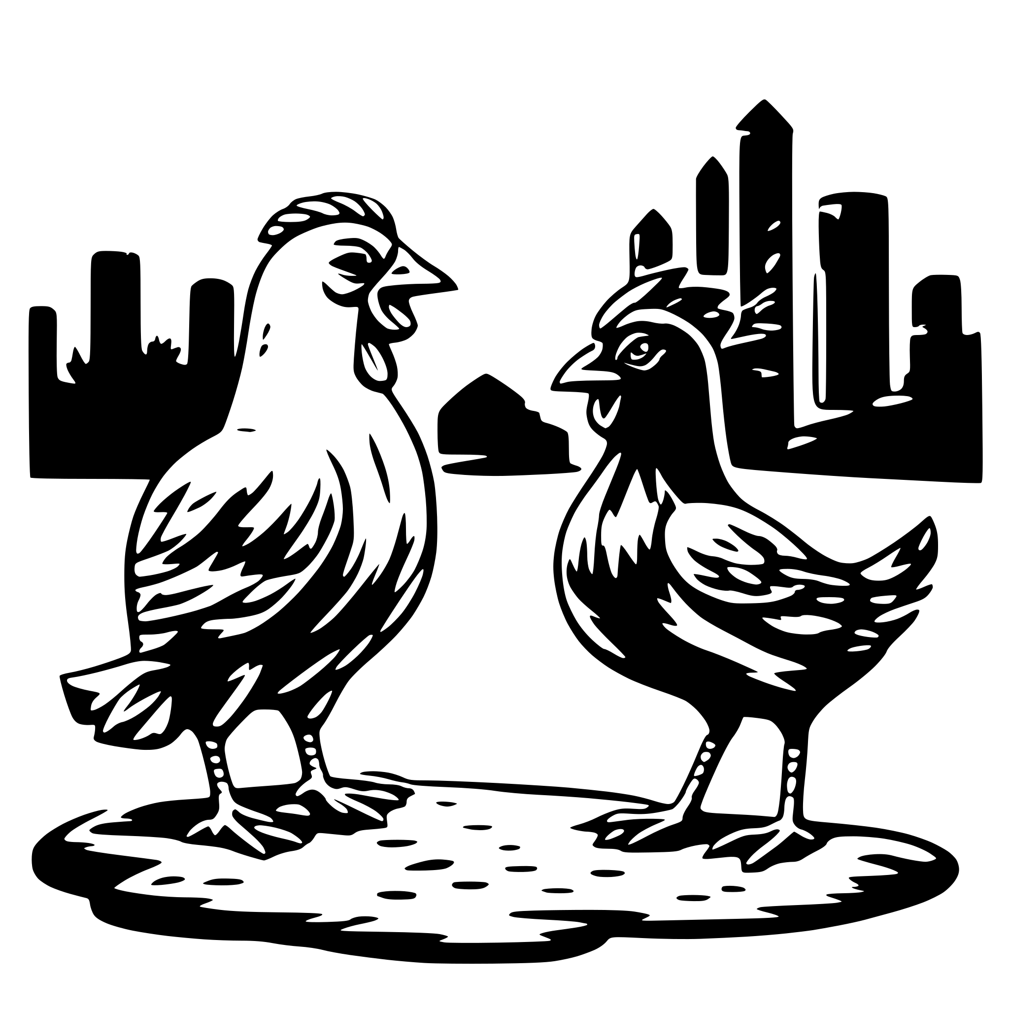 AI-generated SVG of 'rooter and hen arguing'