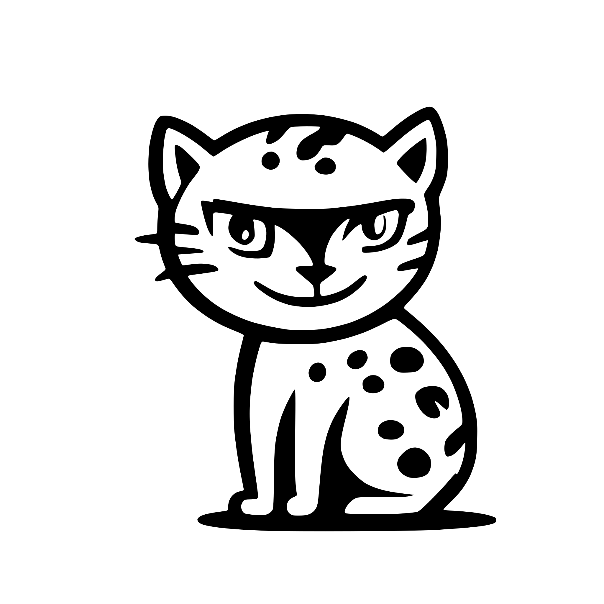 AI-generated SVG of a very cute leopard cat,  roar roar roar roar roar roar roar roar with  Pose to scratch, big dark black eyes, with Two significant long vertical lines on forehead, very very extremely simplified, snoopy like drawing, looking straight ahead