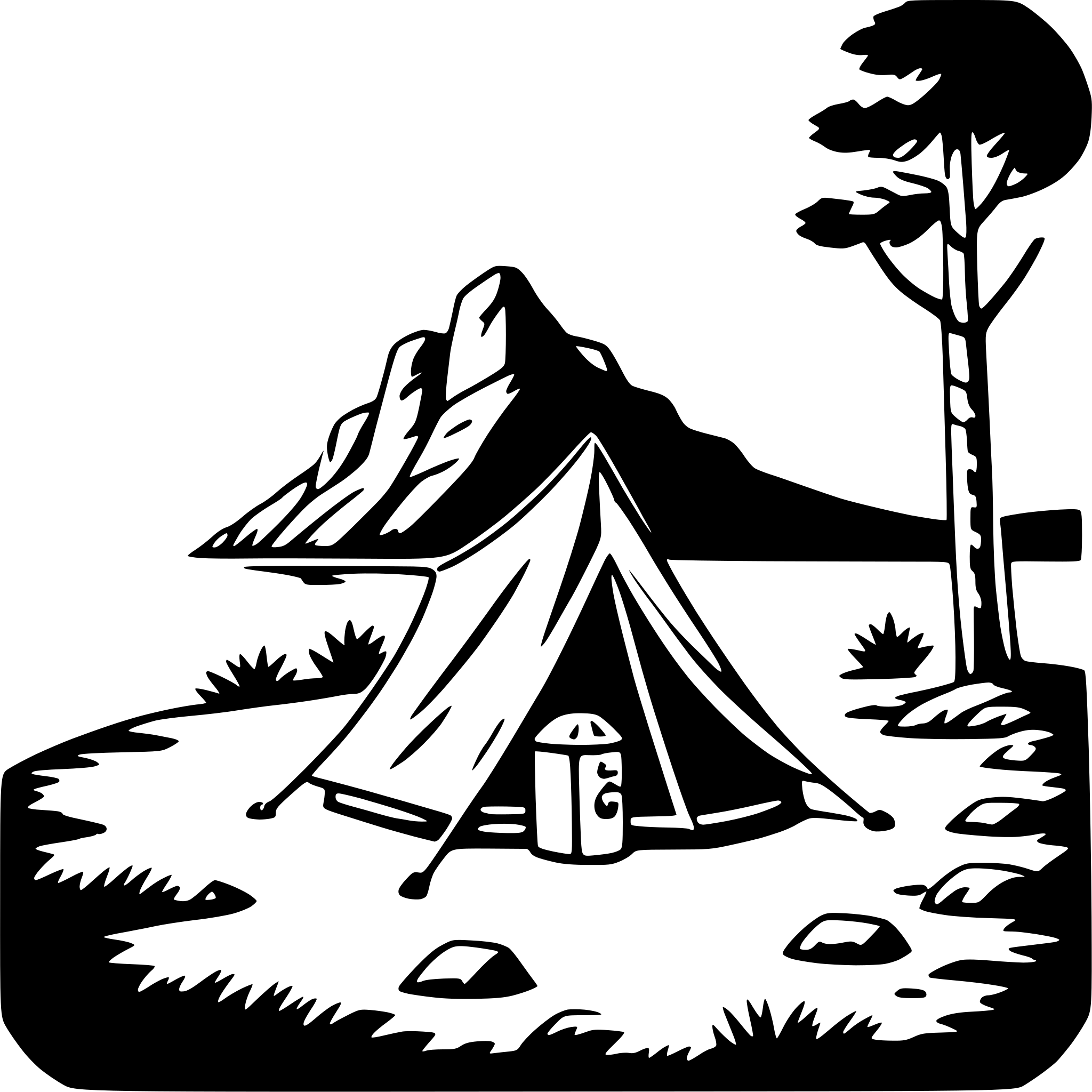 AI-generated SVG of a cliffside tent camping
