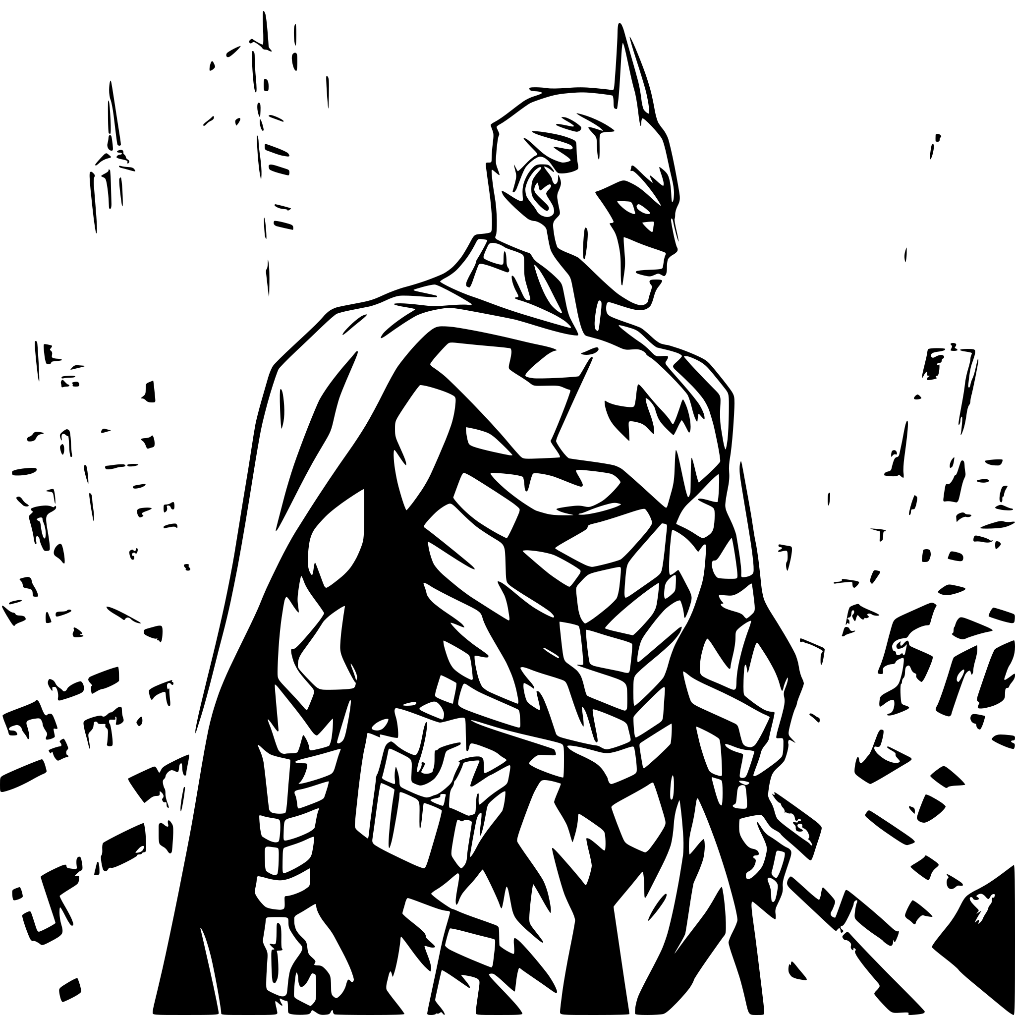 AI-generated SVG of a Batman perched on the top of a building overlooking Gotham city AI-generated SVG of a Batman perched on the top of a building overlooking Gotham city