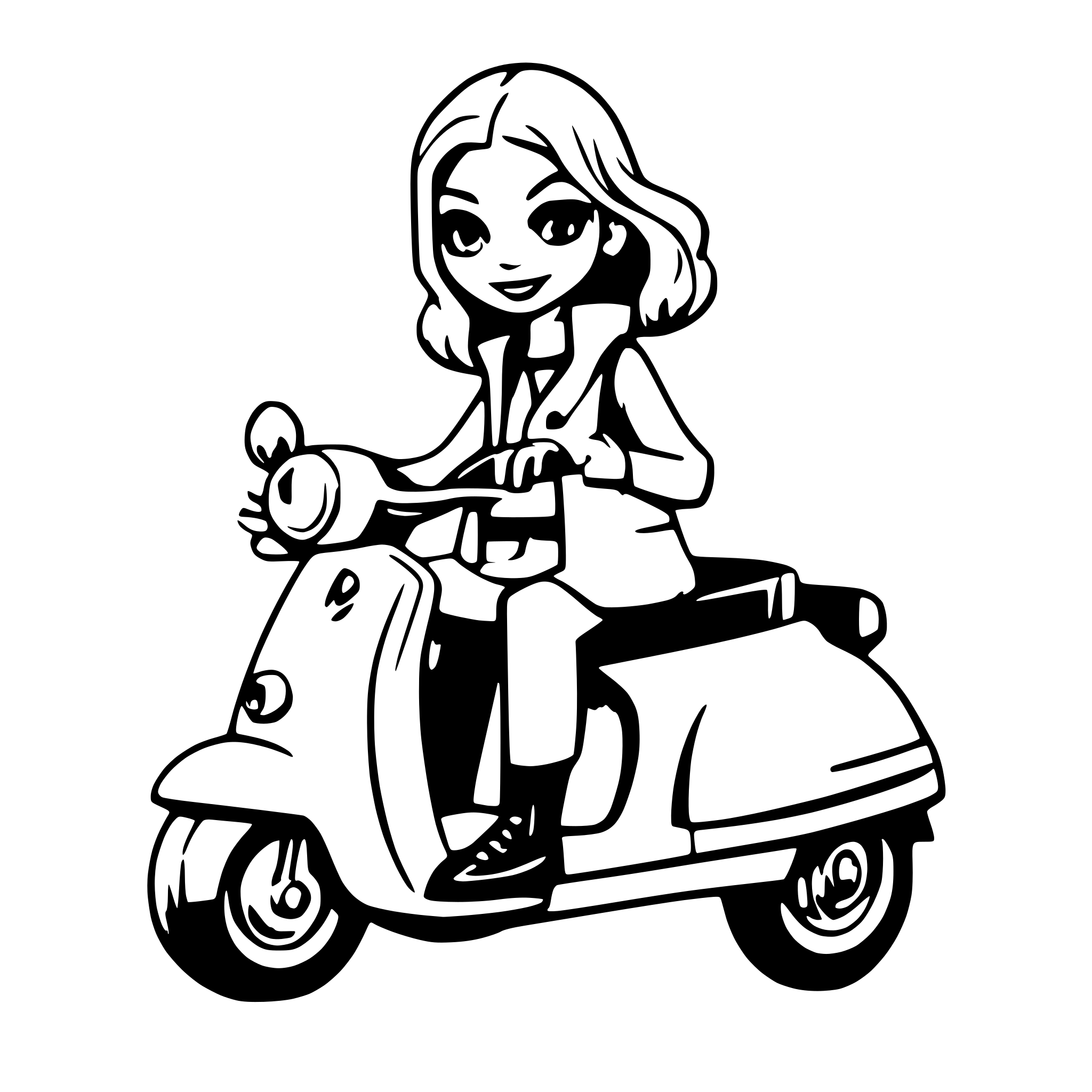AI-generated SVG of a Woman on a vespa