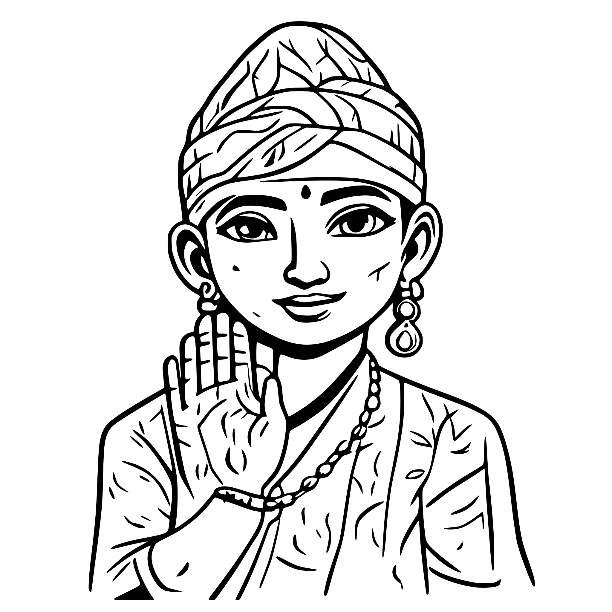 AI-generated SVG of a charming indian man of white complexion and twinkle in eyes doing namaste
