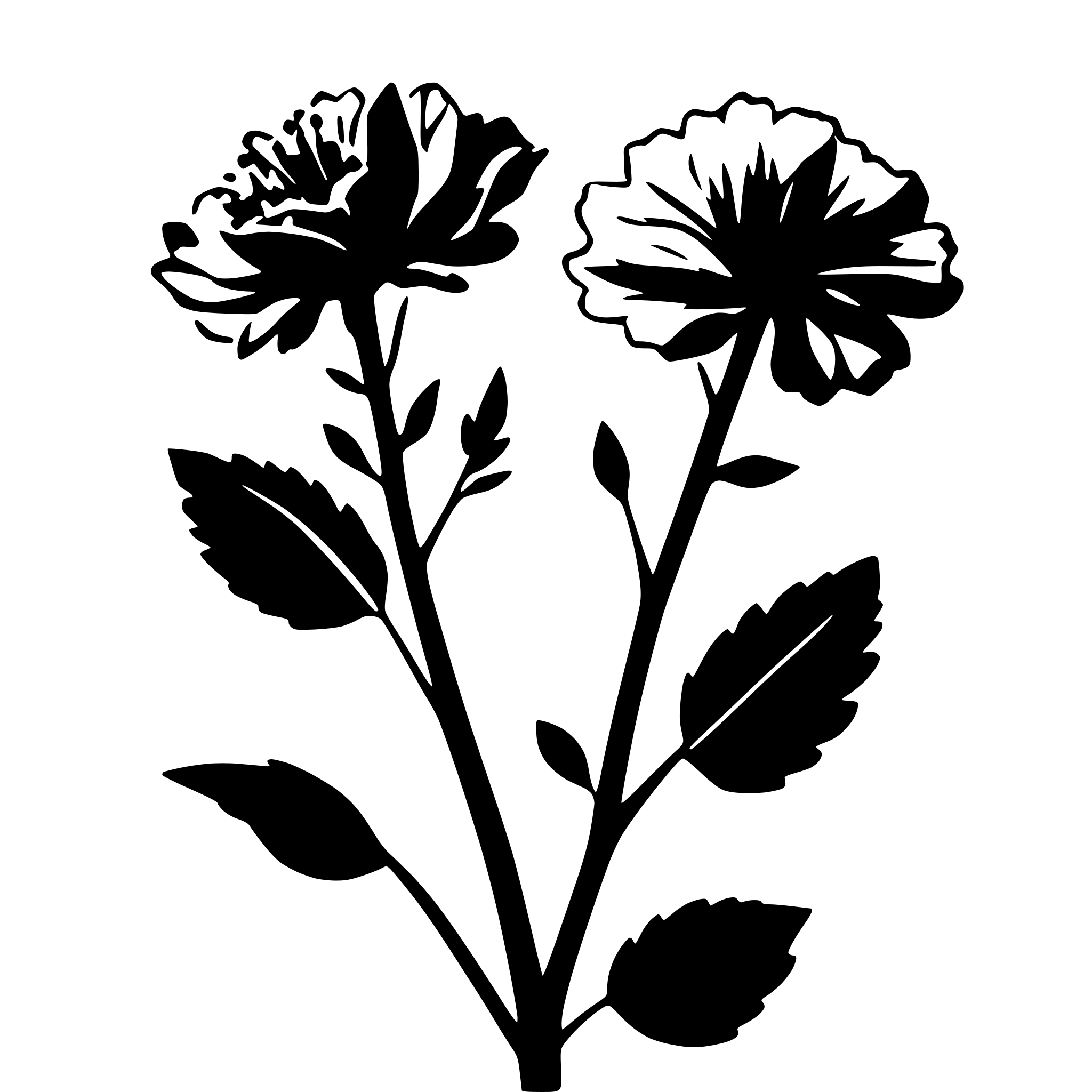 AI-generated SVG of a elegant monochrome silhouette of two detailed carnations with stems