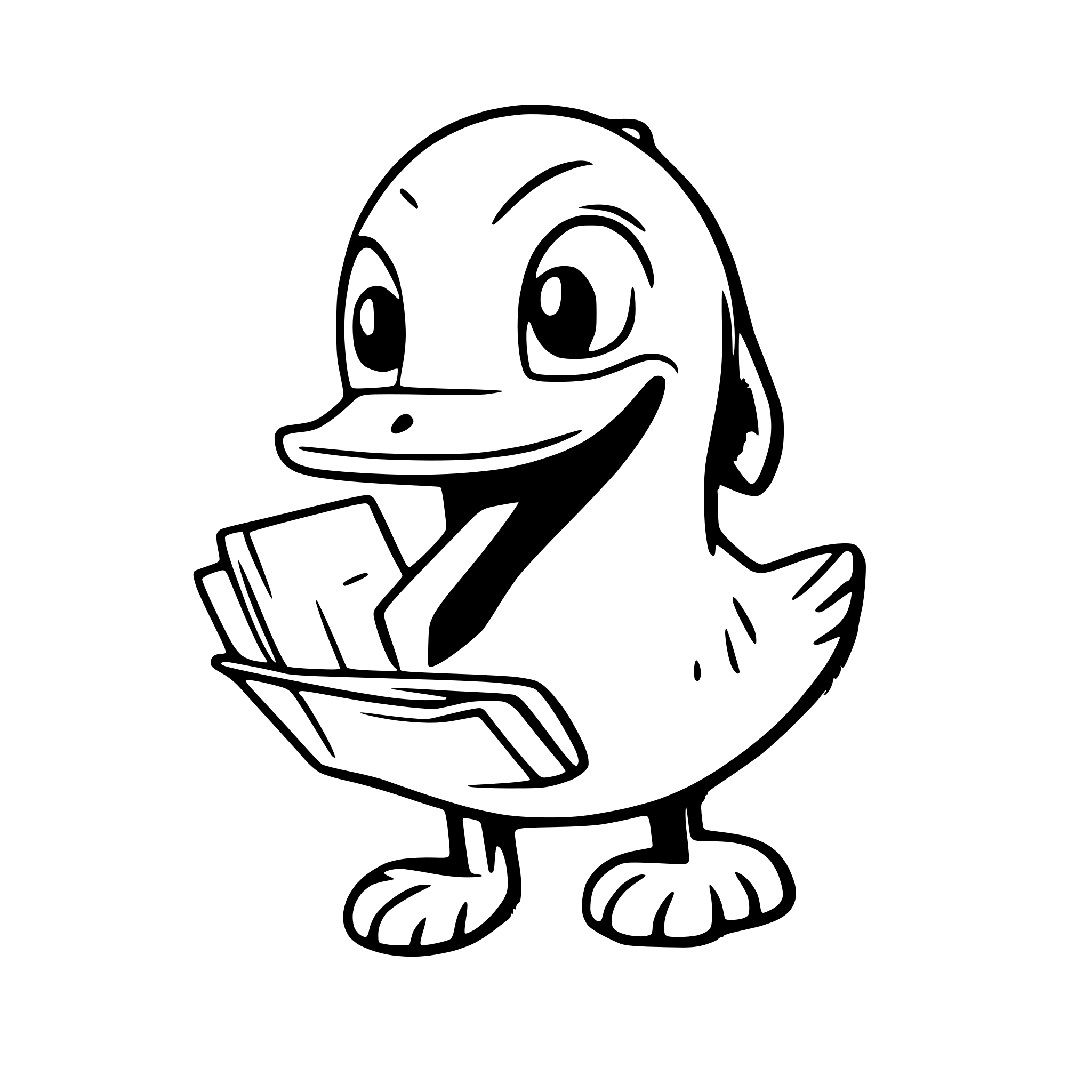AI-generated SVG of a a cartoonish duck with a mouth like a book. In 3d