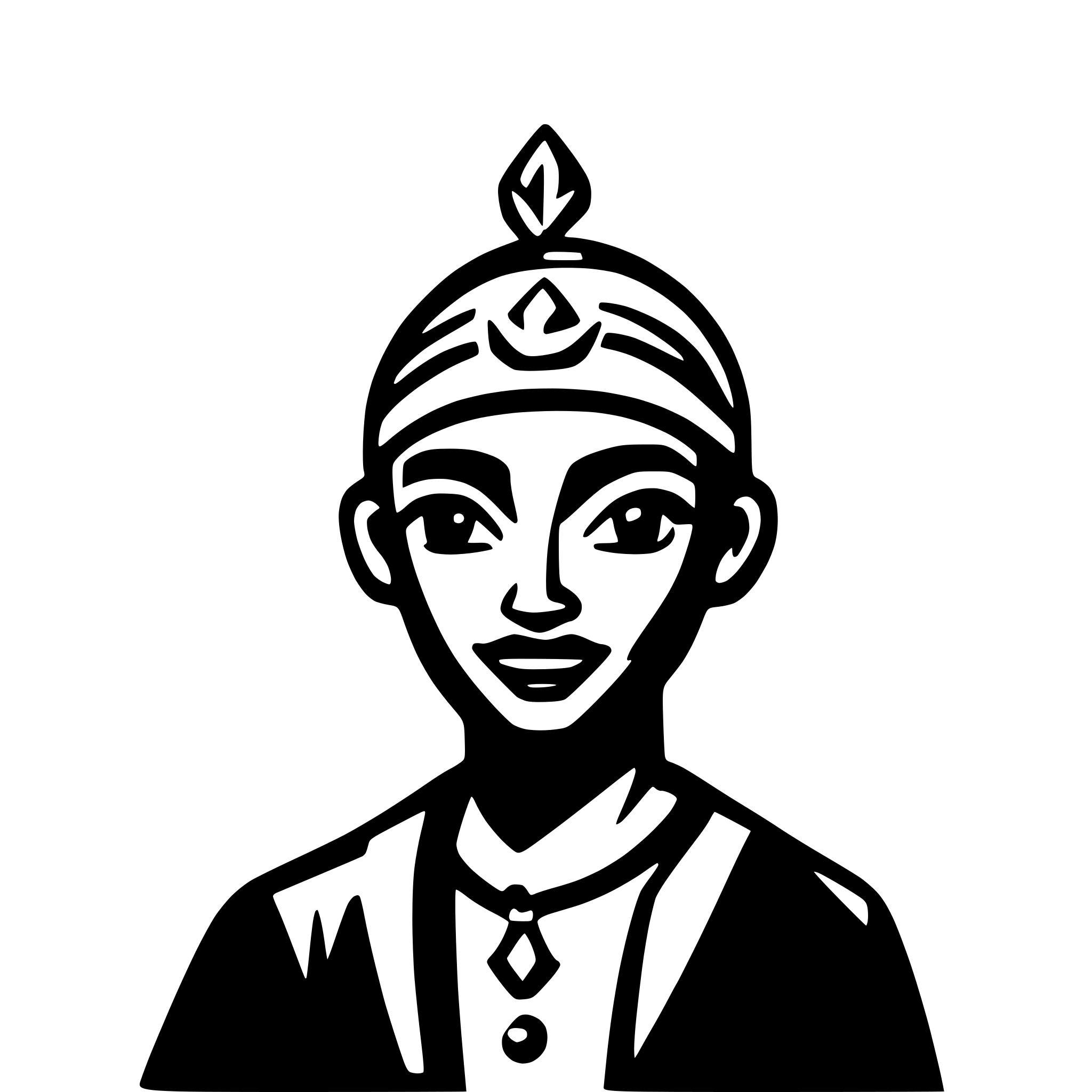 AI-generated SVG of a QR code background with a male genie with a goatee and with ancient  jeweled turban on head, in the foreground.