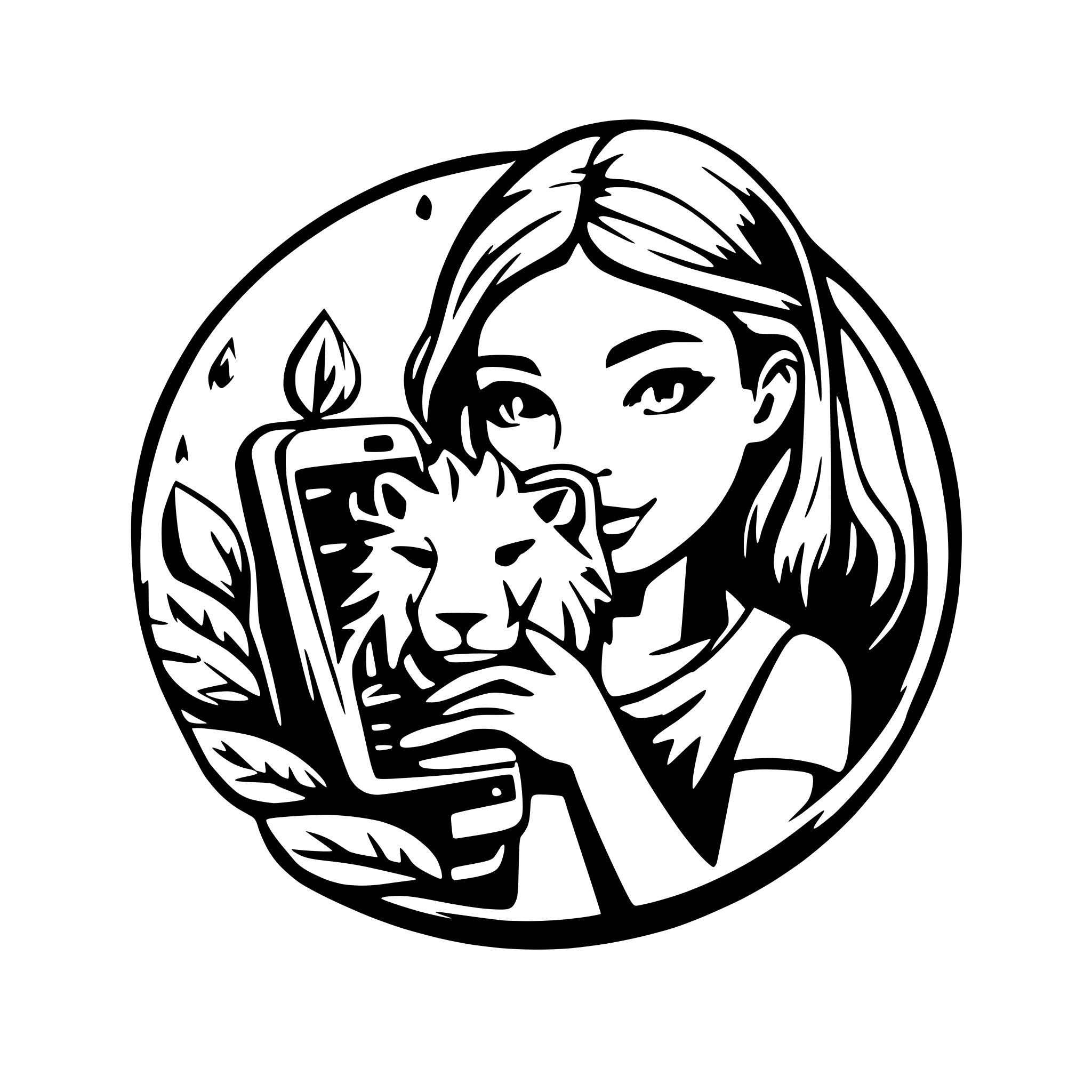 AI-generated SVG of a make a collective image of a lion and a girl holding a phone